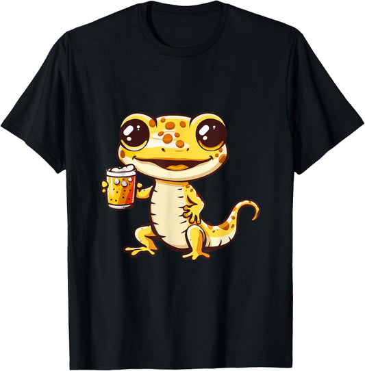 Gecko With Beer | Funny Drinking Party T-Shirt - T-Shirt | Black