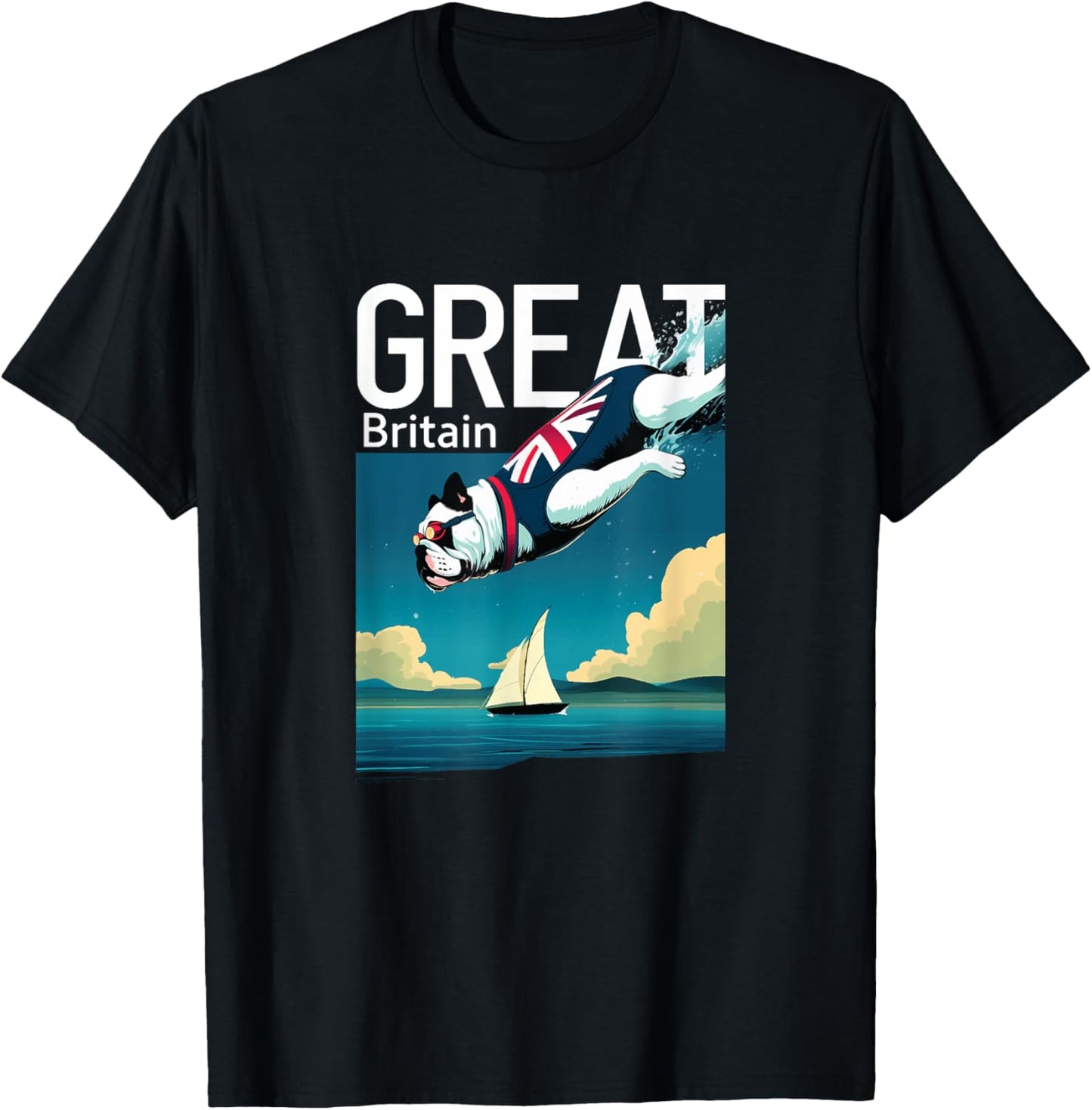 Diving British Bulldog - Great Britain Souvenir T-Shirt - T-Shirt | Black