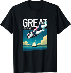 Diving British Bulldog - Great Britain Souvenir T-Shirt - T-Shirt | Black