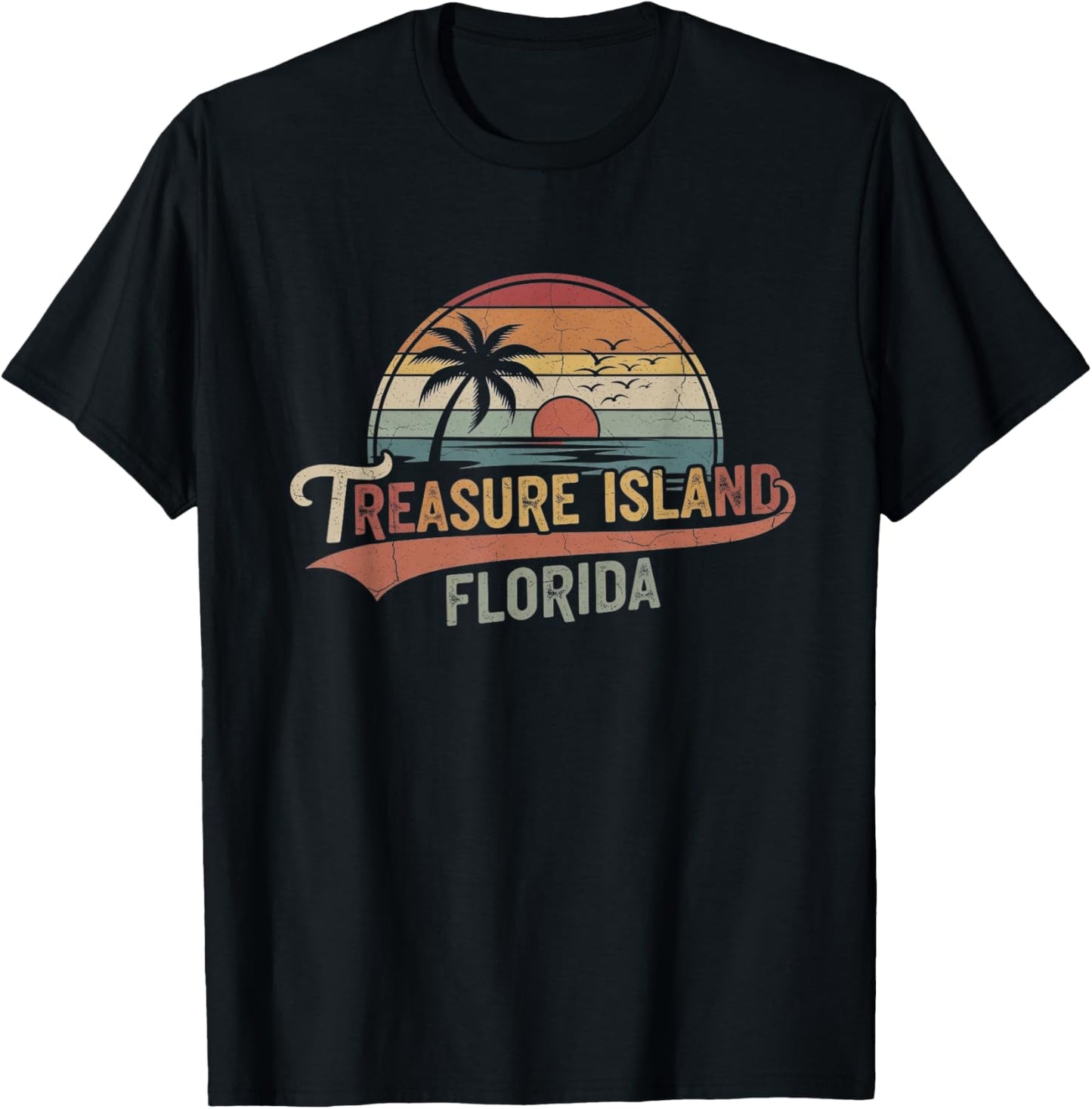 Retro Treasure Island Florida Art Design T-Shirt - T-Shirt | Black