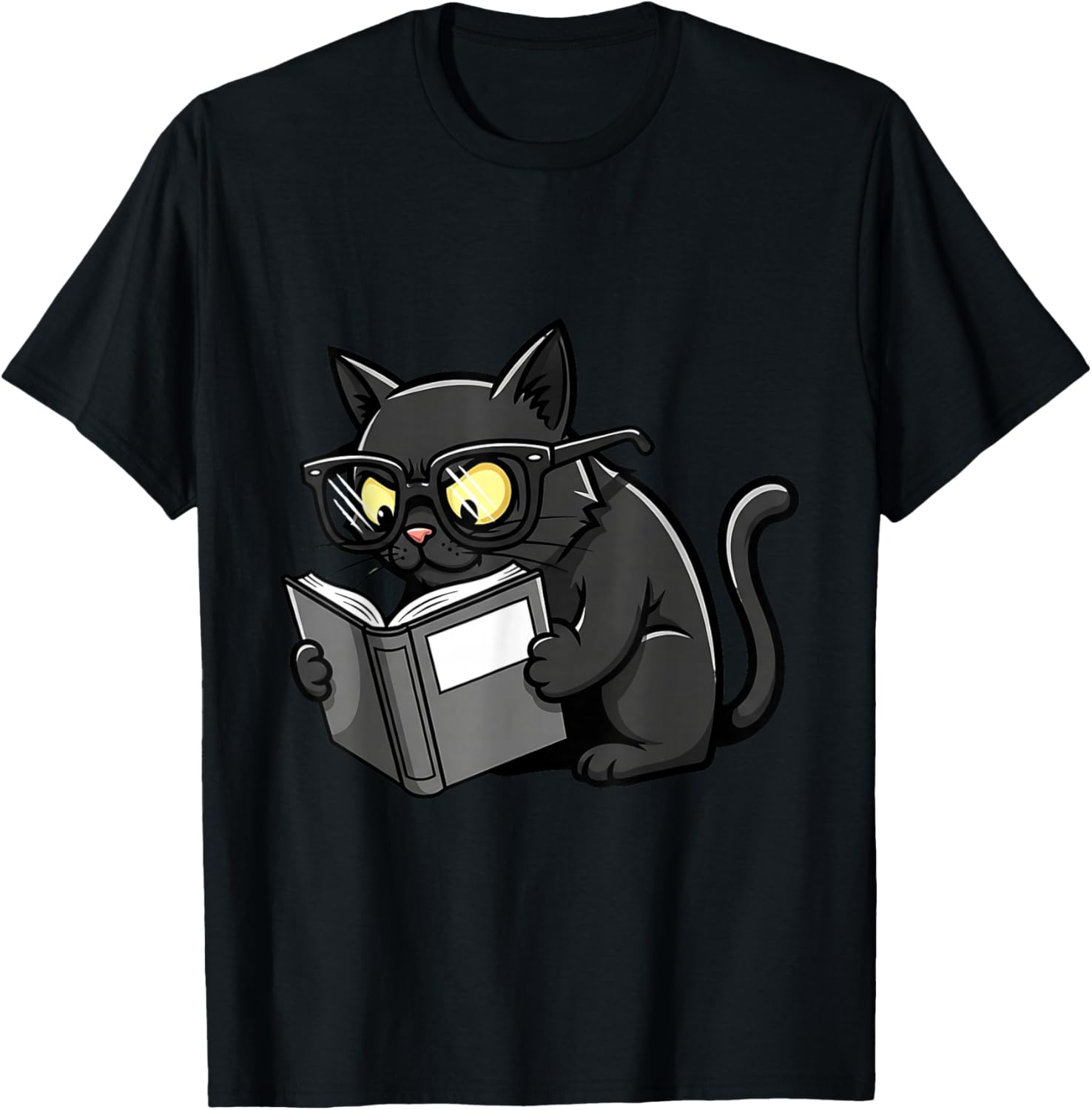 Cat Reading a Book Nerd Kitty Bookworm T-Shirt - T-Shirt | Black