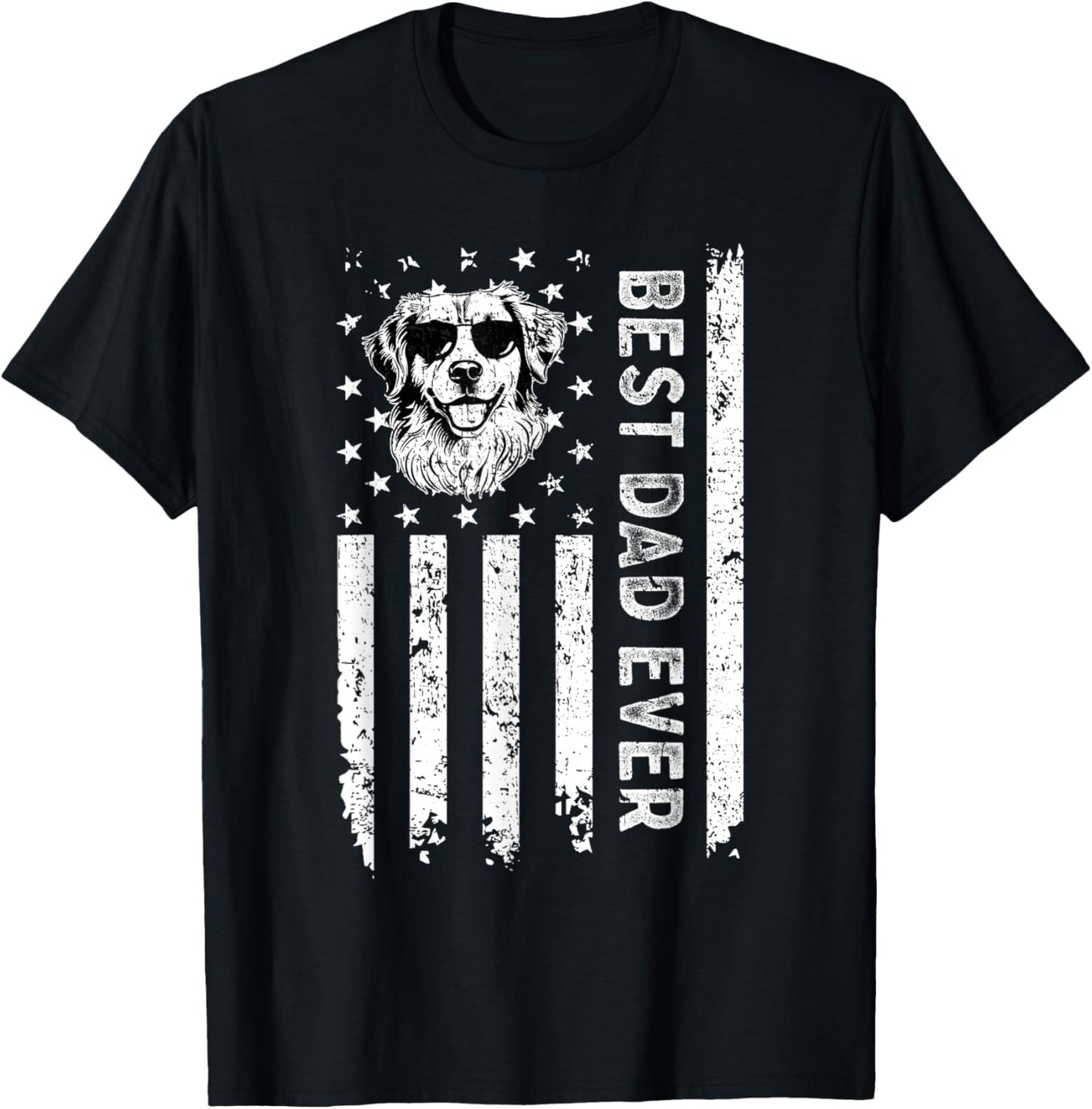 Best Golden Retriever Dog Dad Ever Fathers Day USA Flag T-Shirt - T-Shirt | Black