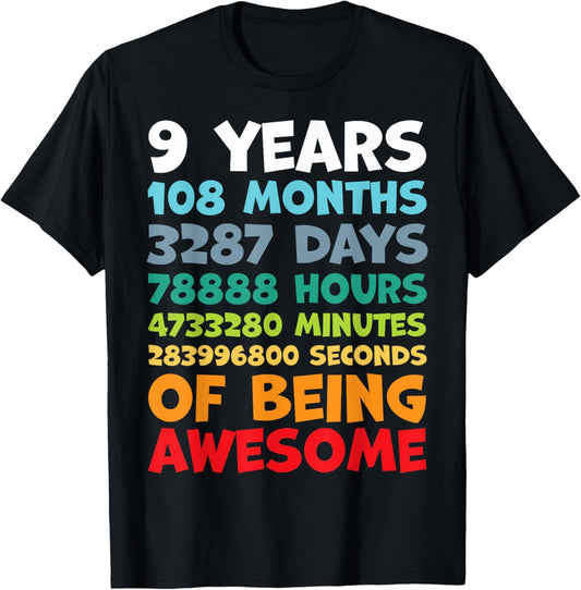 9 Year Old Bday Decorations Son Boy 9yr 9th Birthday T-Shirt - T-Shirt | Black