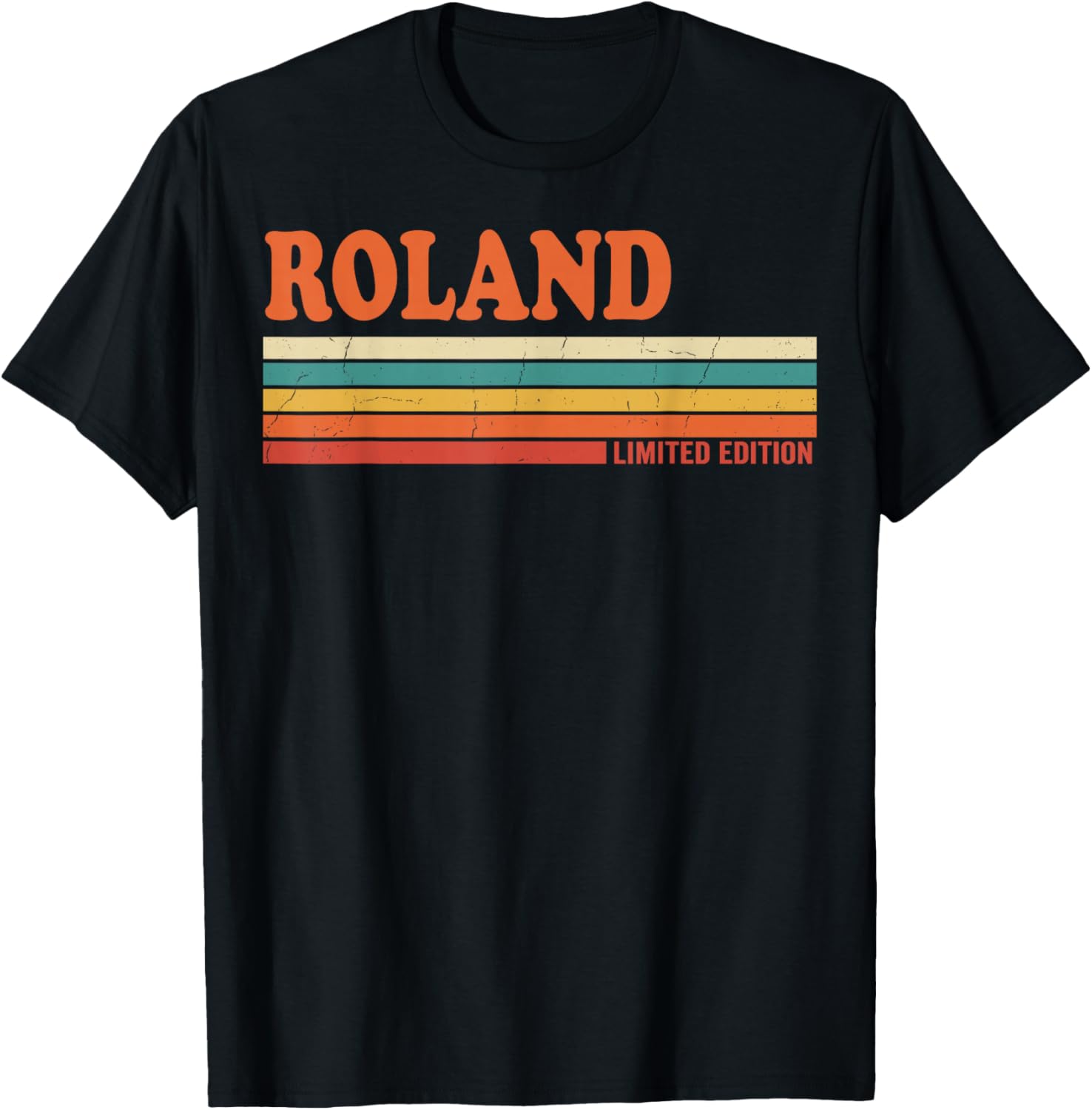 Roland Rétro Personnalisé Prénom Vintage Rayures T-Shirt - T-Shirt | Black