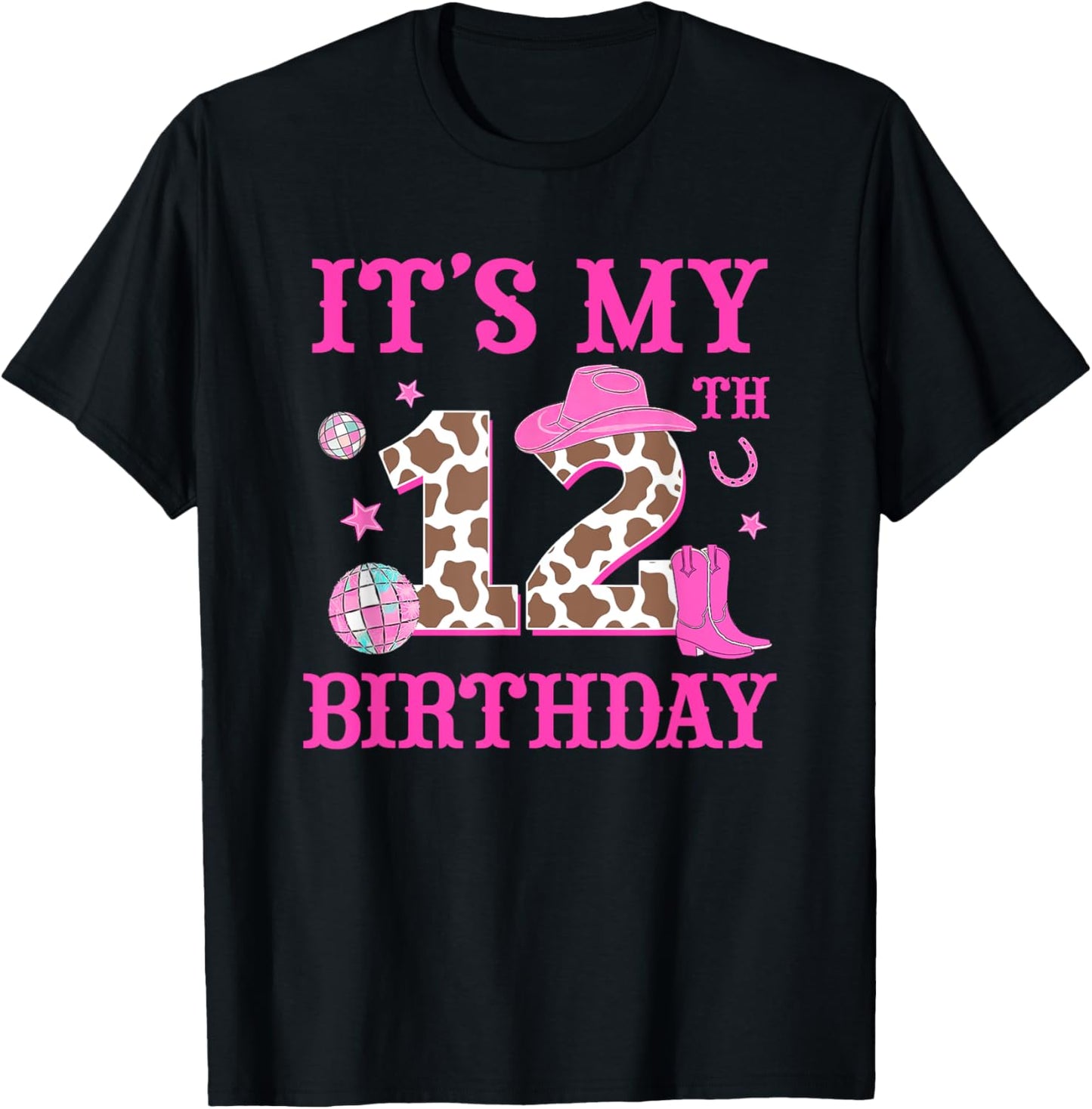 It's My 12th Birthday Rodeo Western Cowgirl 12 Year Old Girl T-Shirt - T-Shirt | Black