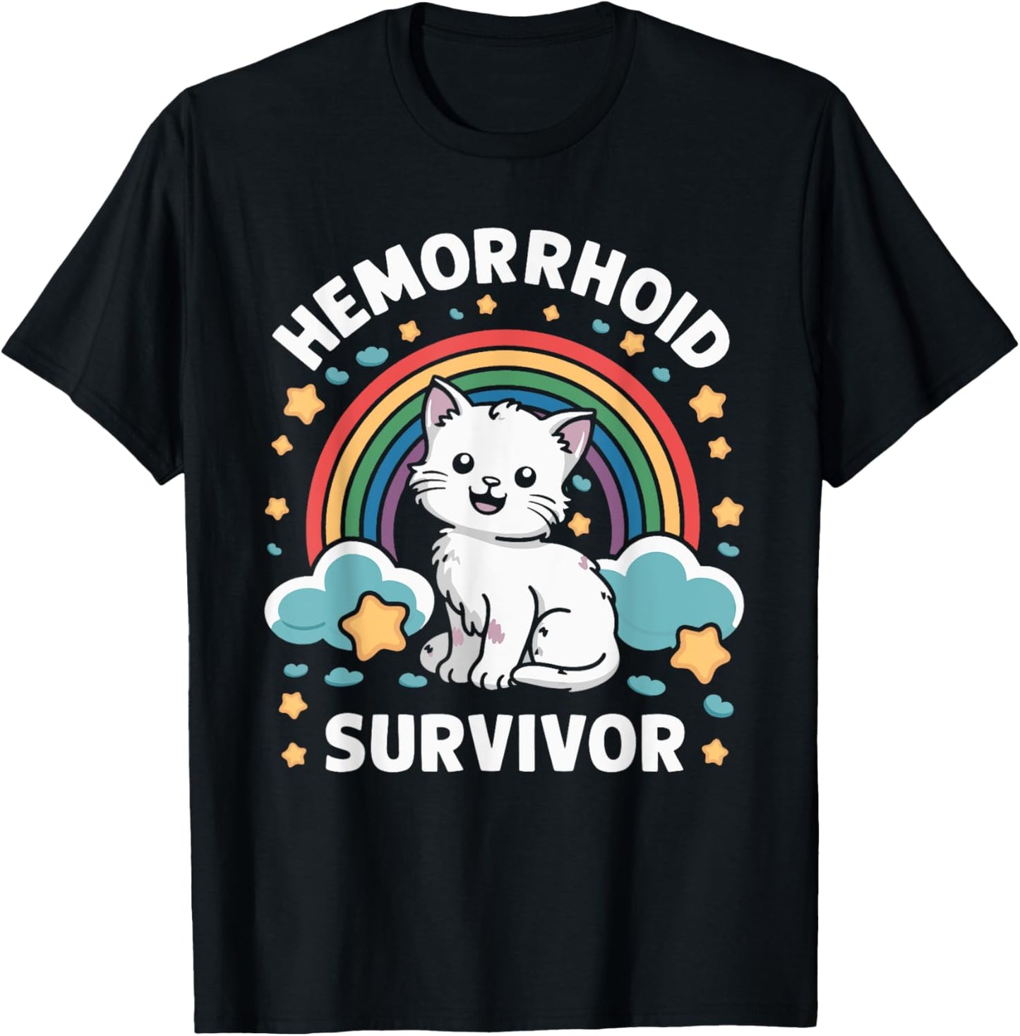 Oddly Specific Meme Embarrassing Adult Humor Hemorrhoid Survivor Cat , Small, Black T-Shirt - T-Shirt | Black