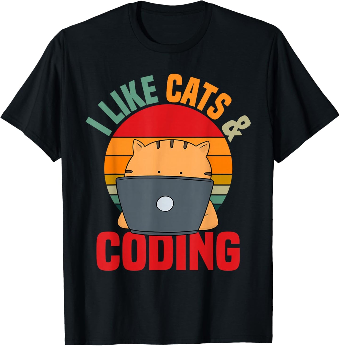 Coder Programmer Cat Lover Cat Dad I Like Cats & Coding T-Shirt - T-Shirt | Black