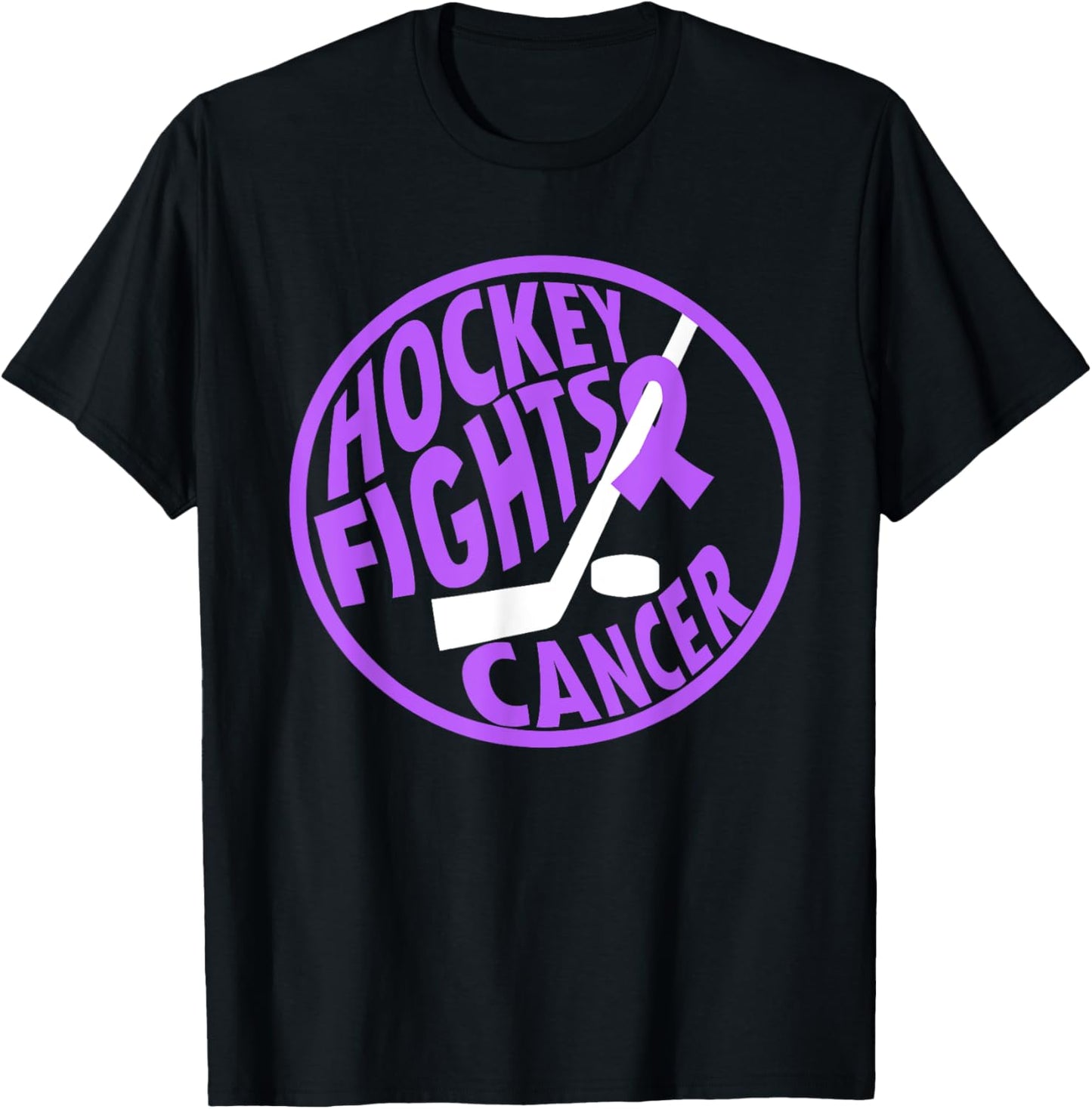Funny Hockey Fights Cancer Purple Ribbon Gift T-Shirt - T-Shirt | Black