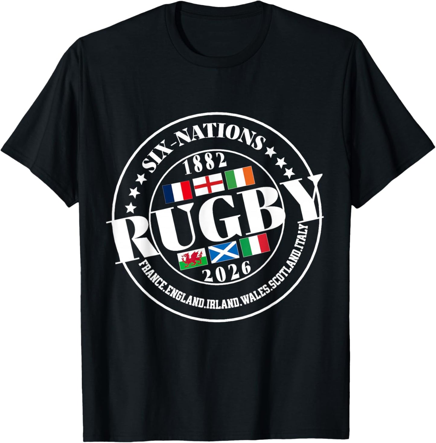 Six Nations Rugby 6 Nation's Rugbyman Supporter Fan T-Shirt - T-Shirt | Black