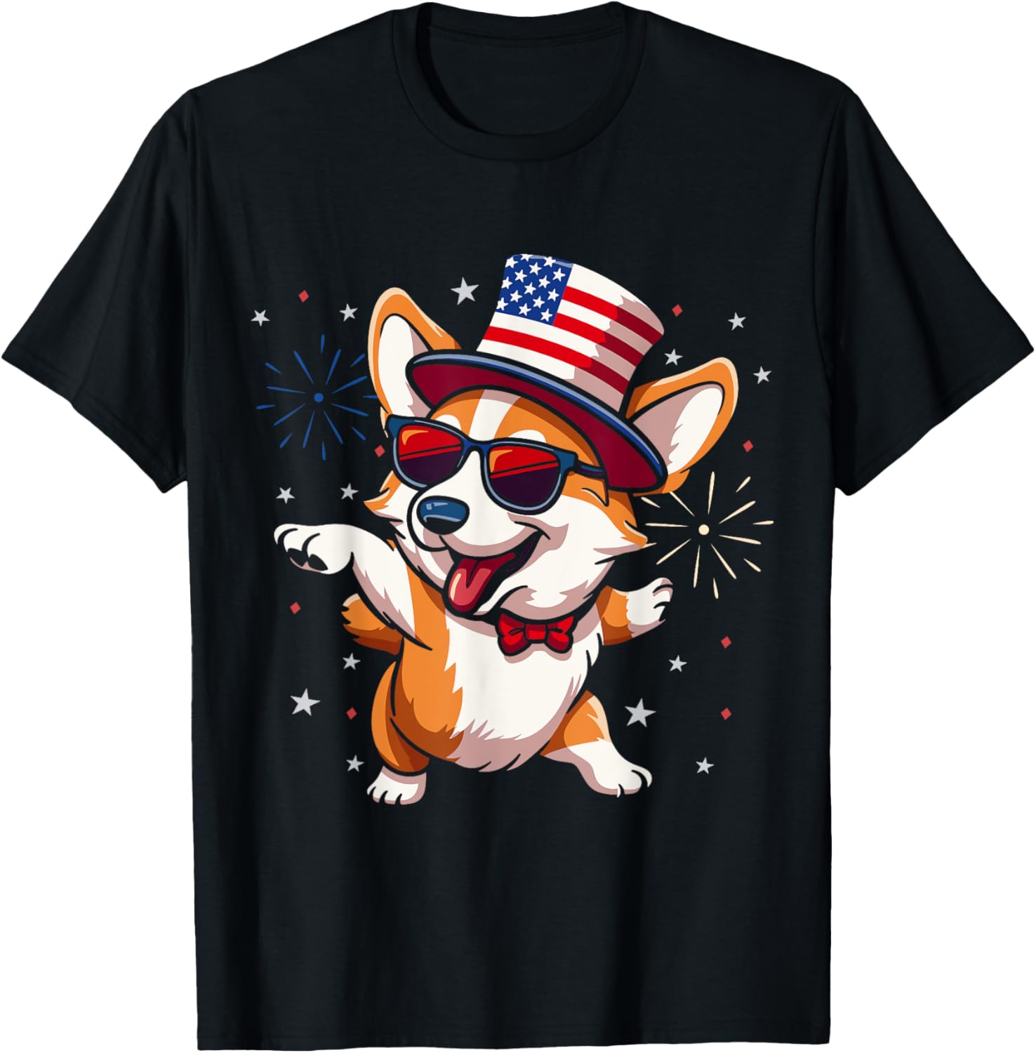 Patriotic American Corgi Dancing USA Flag Dog 4th Of July Women Kids Men T-Shirt - T-Shirt | Black