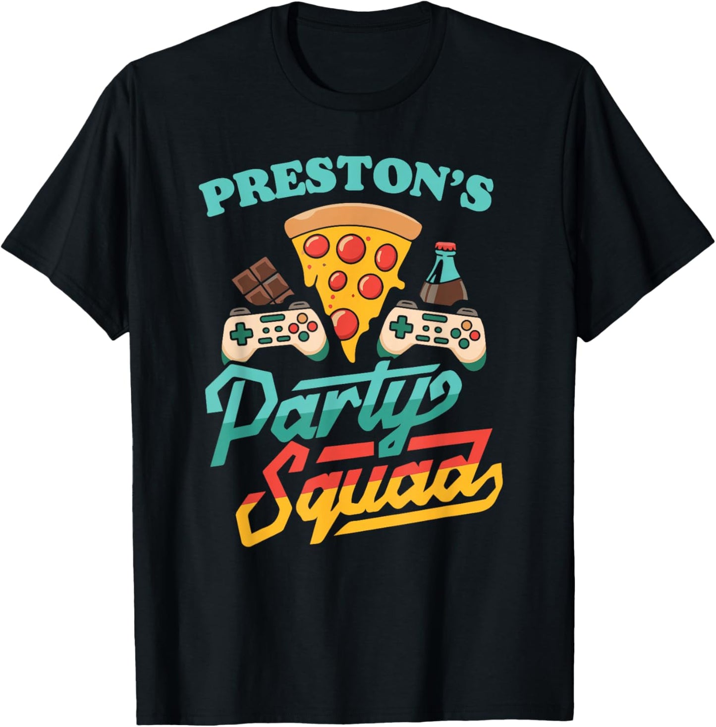 Preston's Party Squad Pizza Gaming Birthday Party T-Shirt - T-Shirt | Black