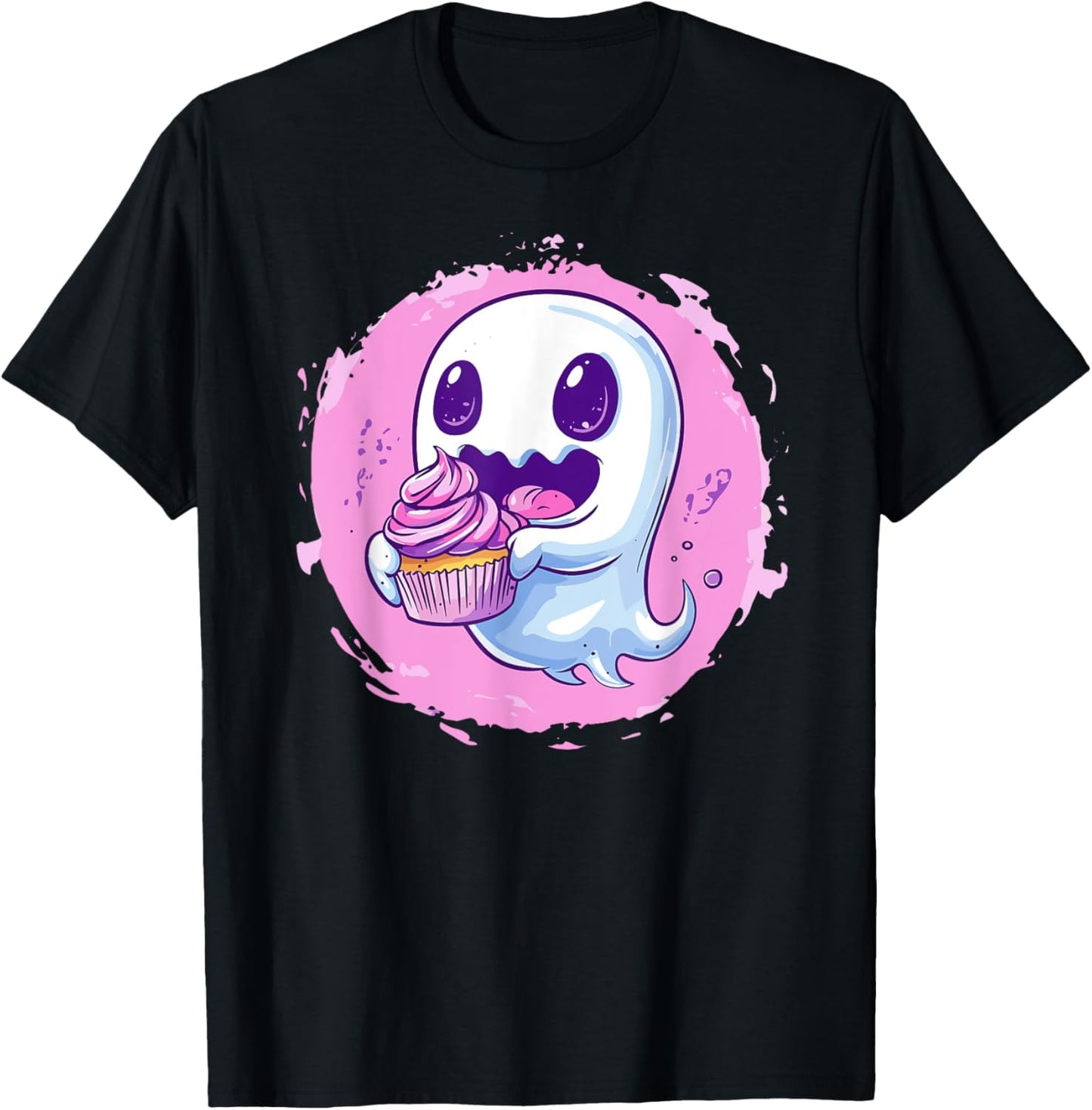 Adorable Ghost Holding Cupcake Delight T-Shirt - T-Shirt | Black