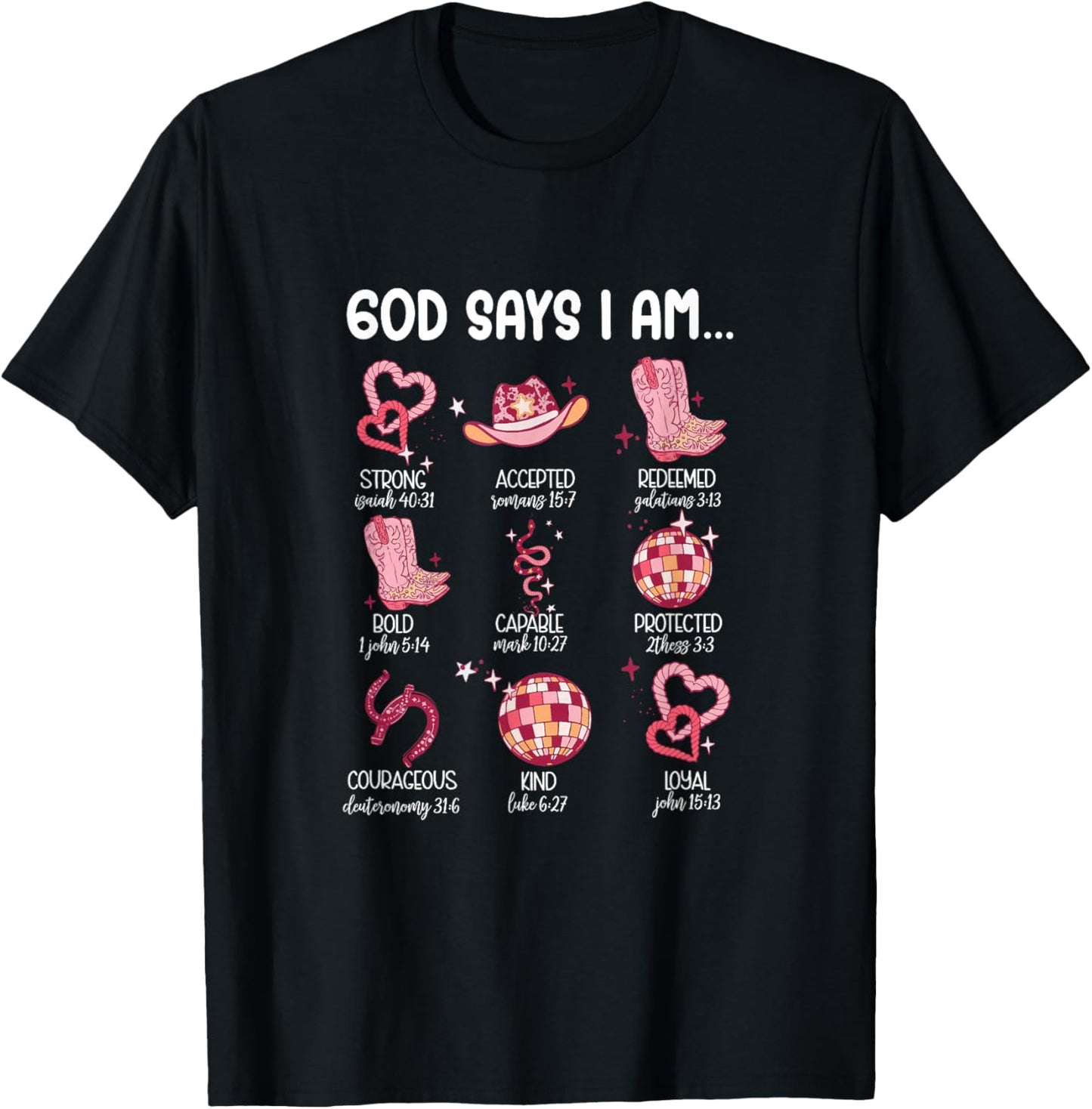 Retro God Says I Am Valentine Christian Western Howdy T-Shirt - T-Shirt | Black