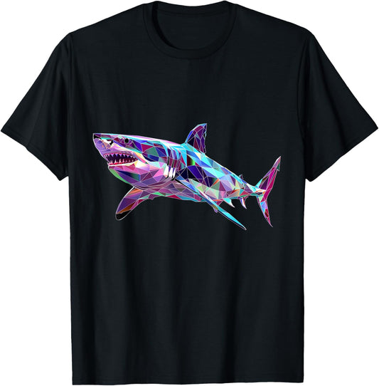 Big White Shark, Polygon Fishing, Diving, Hail Lovers T-Shirt - T-Shirt | Black