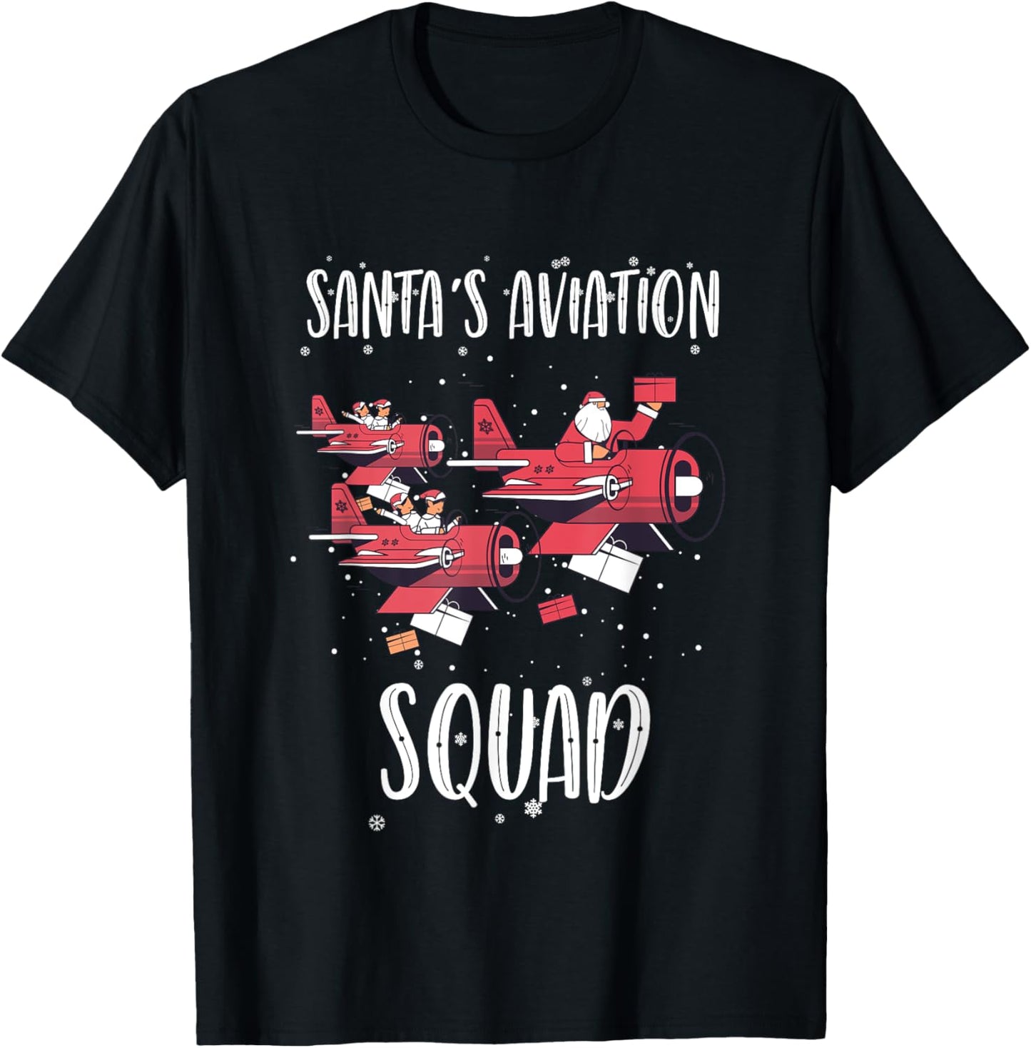 Aviation Technician Santa Pilot Holiday Christmas Airplane T-Shirt - T-Shirt | Black