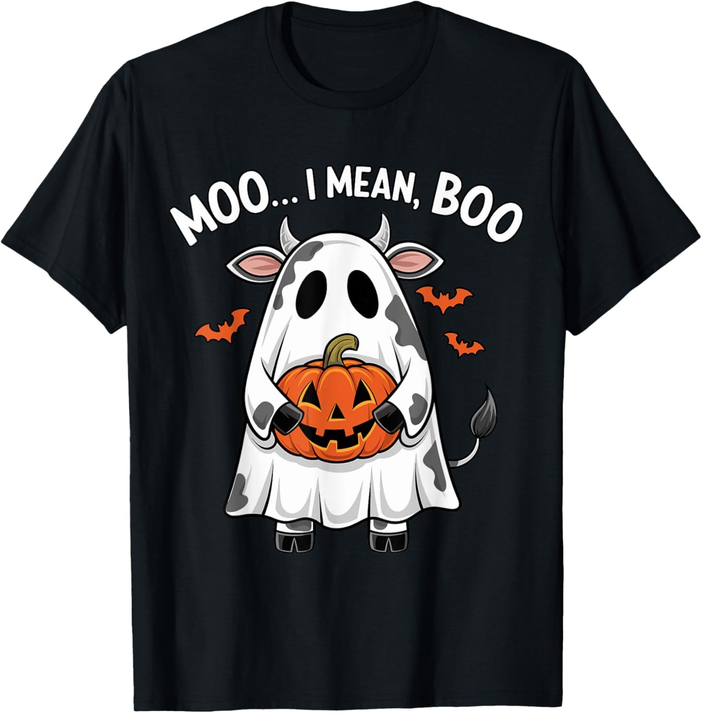 Ghost Cow Moo I Mean Boo Halloween Funny Highlands Cow Lover T-Shirt - T-Shirt | Black