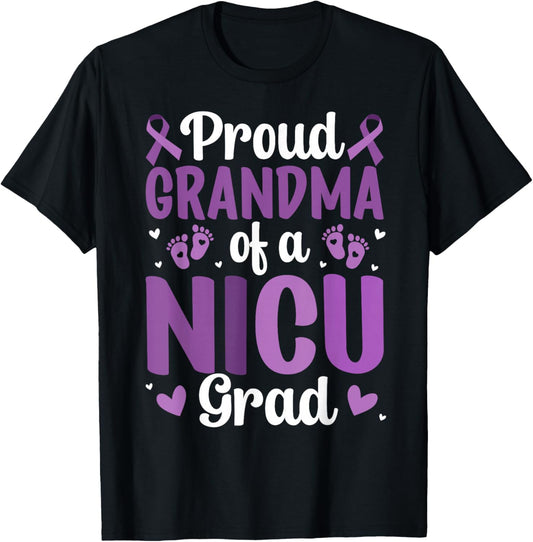 Proud NICU Grandma Micro Preemie Baby Grandmother T-Shirt - T-Shirt | Black