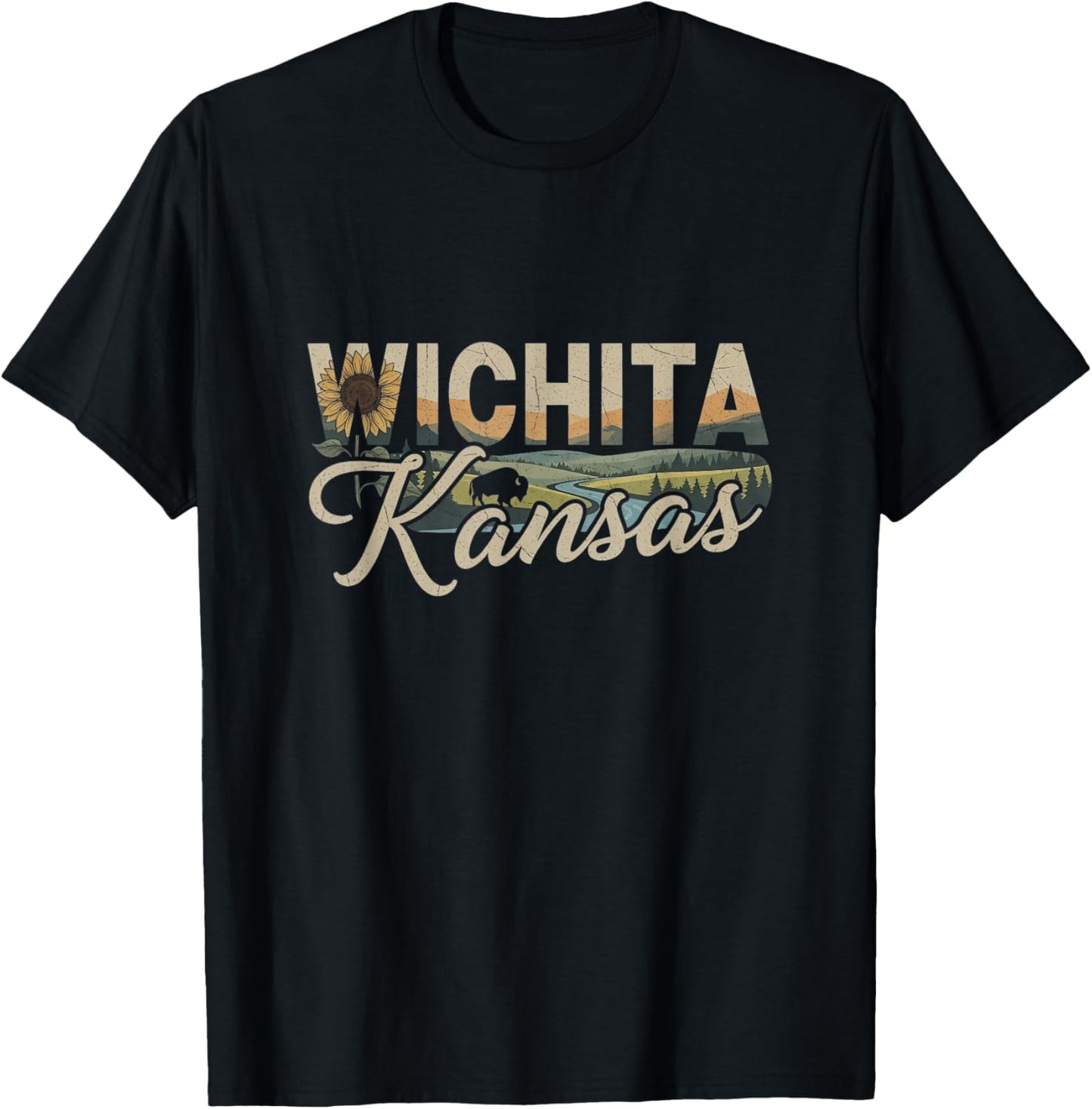 Retro Wichita Kansas Design T-Shirt - T-Shirt | Black