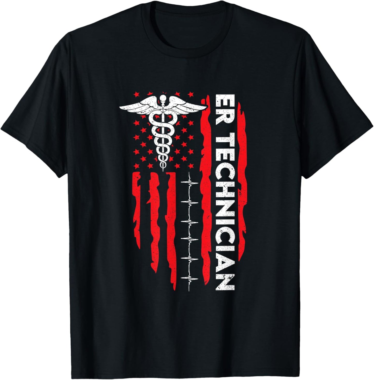 ER Technician American Flag Emergency Room Tech Patriotic Women Men T-Shirt - T-Shirt | Black