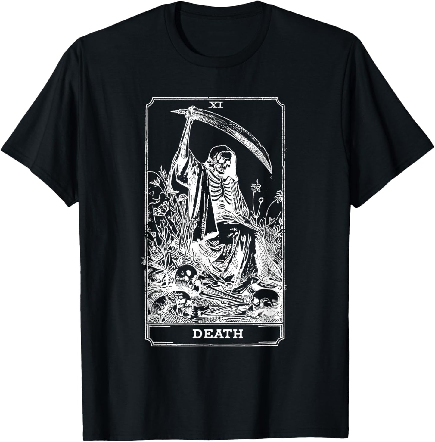 Death Tarot Card Skull Vintage Dead Reaper Grim Black Gothic T-Shirt - T-Shirt | Black