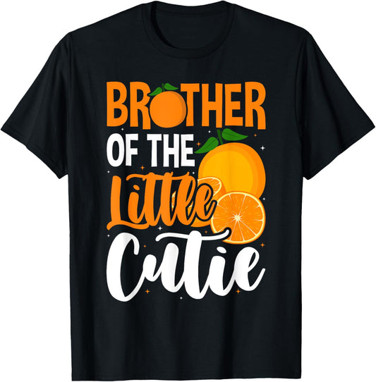 Brother Little Cutie Baby Shower Orange 1st Birthday Party T-Shirt - T-Shirt | Black
