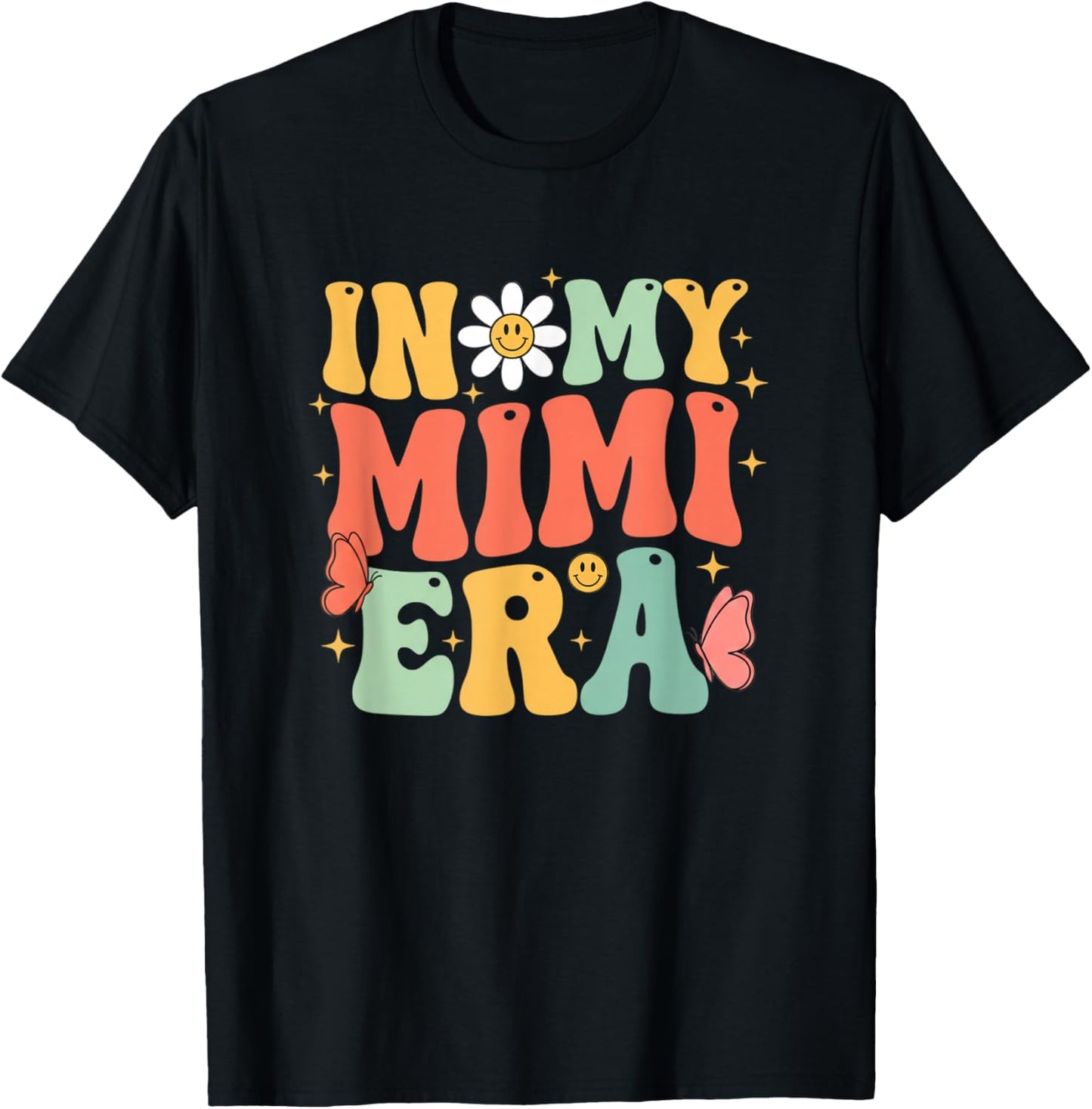 Grandparent in My Mimi Era Retro Daisy Butterfly Design T-Shirt - T-Shirt | Black
