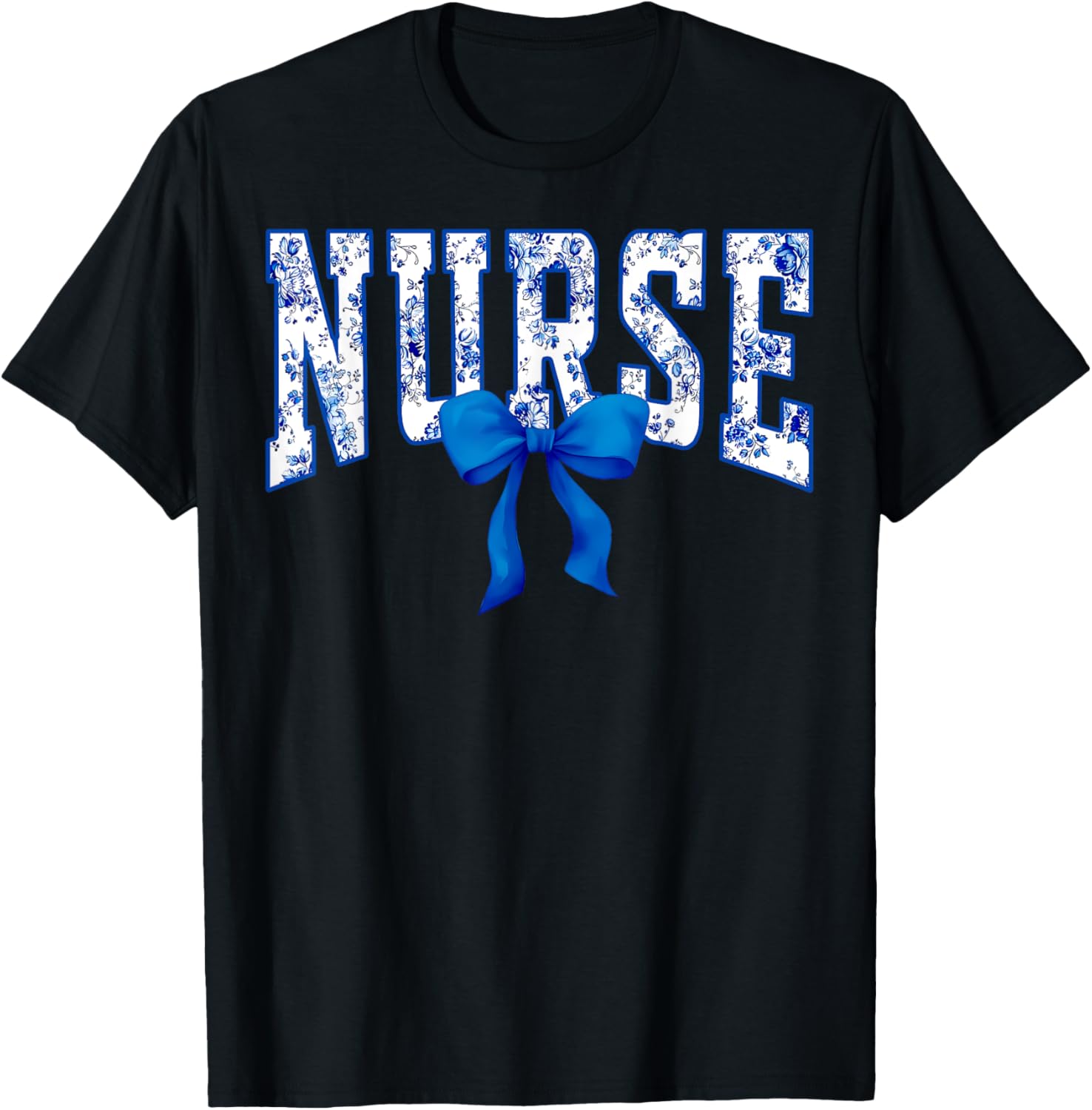 Toile De Jouy Nurse Coquette Bow Nurse Floral T-Shirt - T-Shirt | Black