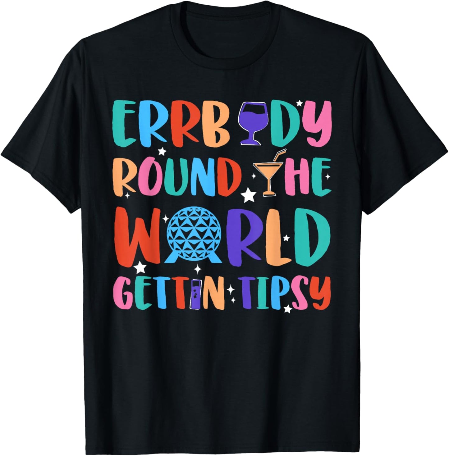 Errbody Round The World Gettin Tipsy Food and Wine Festival T-Shirt - T-Shirt | Black