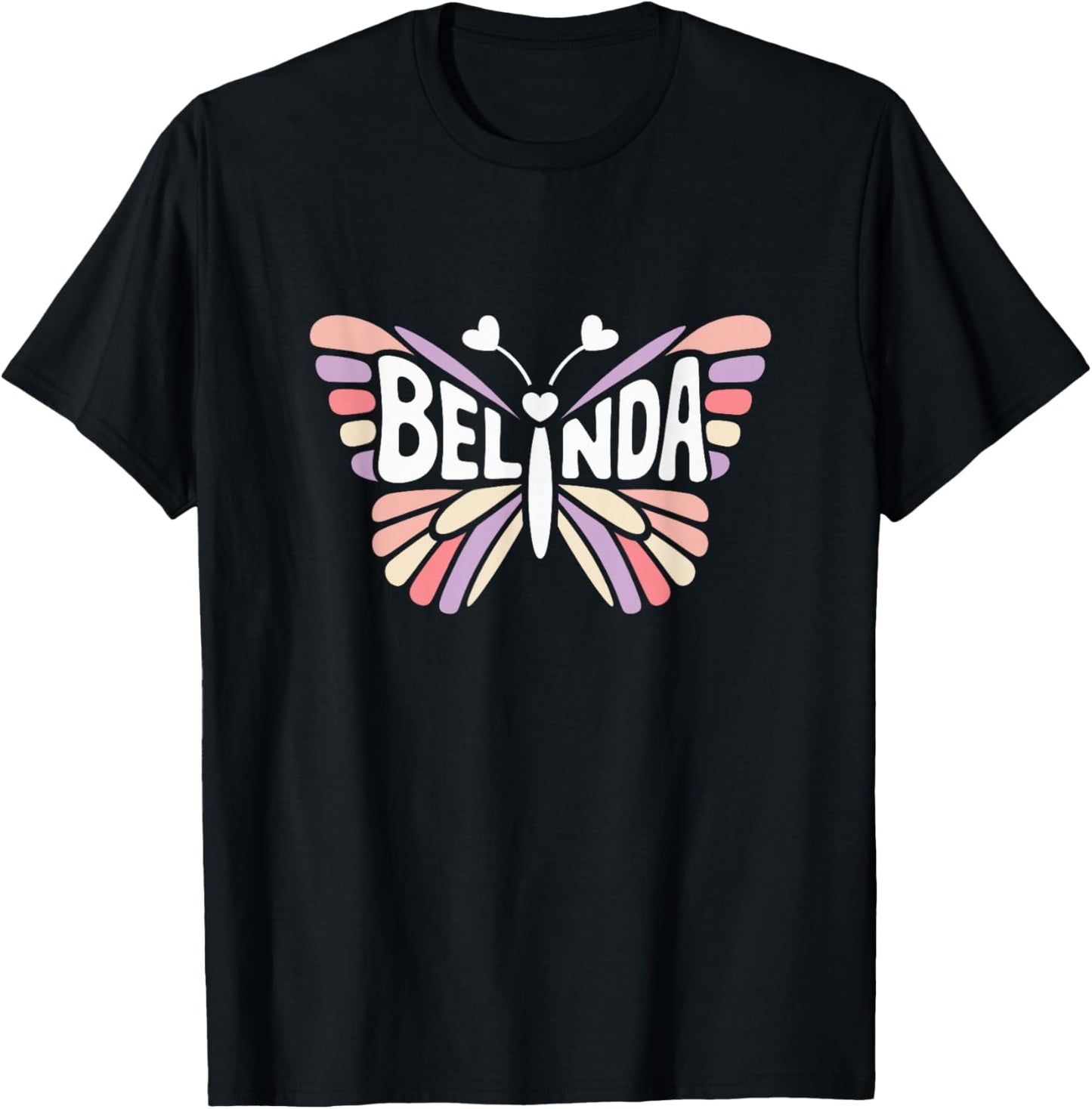 Belinda Butterfly - Personalized Cute Name Word Art T-Shirt - T-Shirt | Black