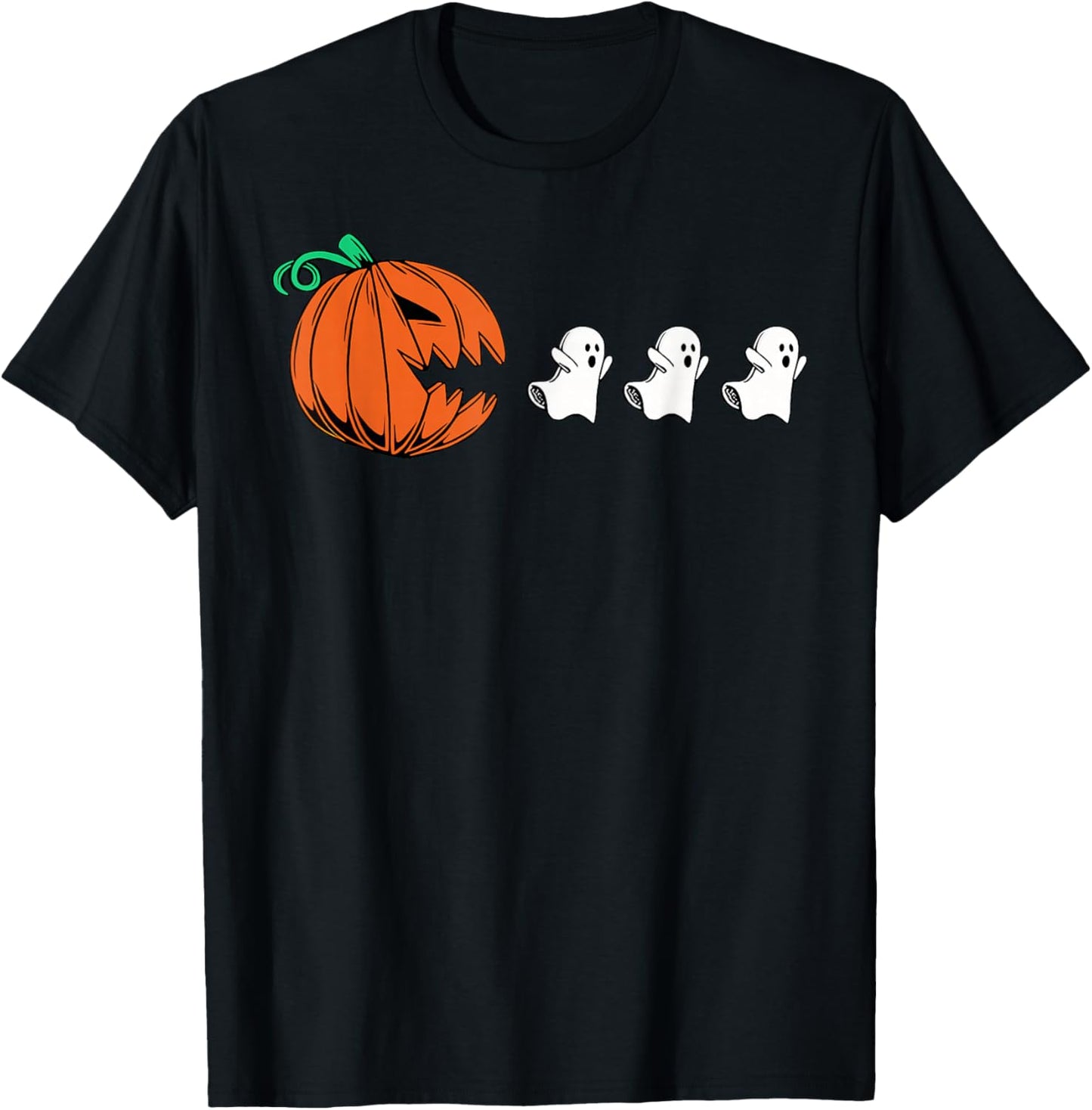 Funny Gamer Gaming Pumpkin Eating Ghost Halloween Costume T-Shirt - T-Shirt | Black