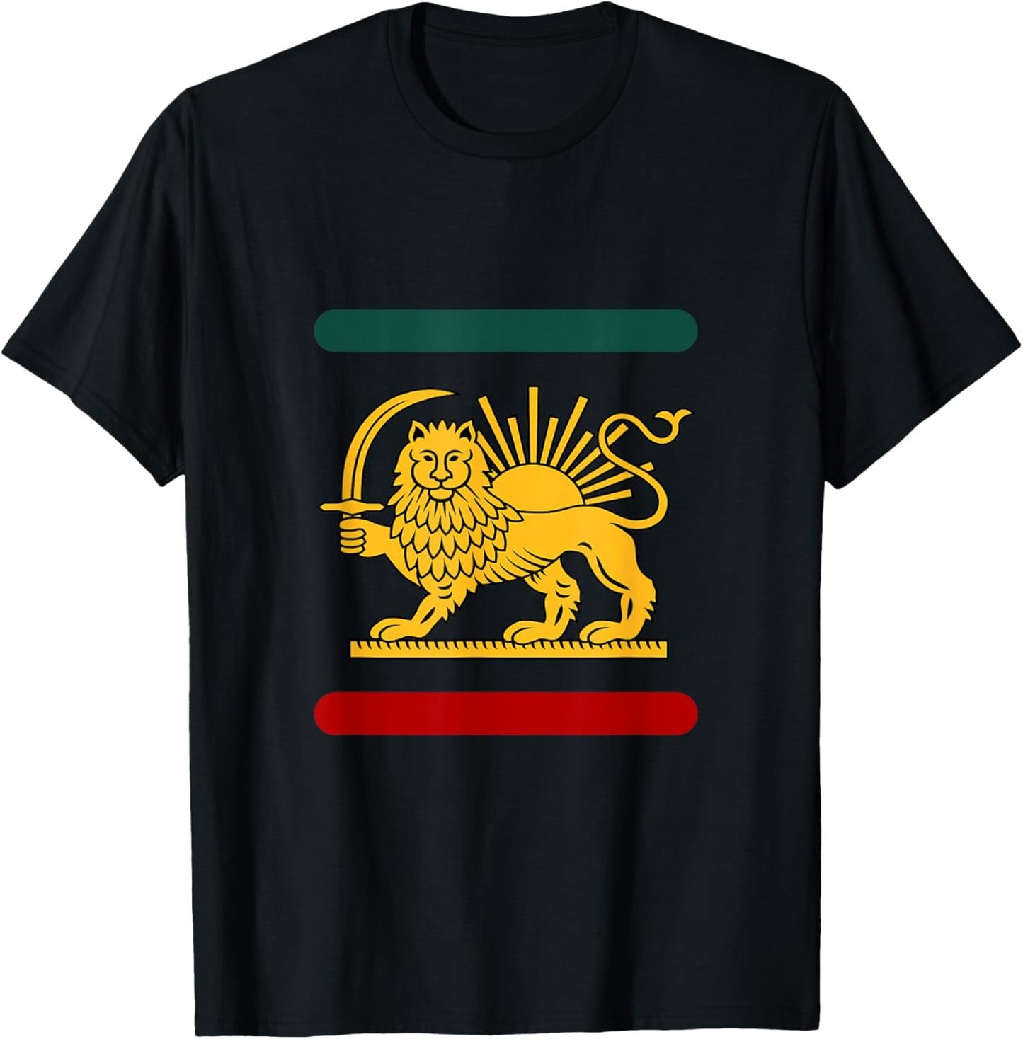 Lion and Sun Iran Flag Shir o Khorshid Revolution Pahlvi T-Shirt - T-Shirt | Black