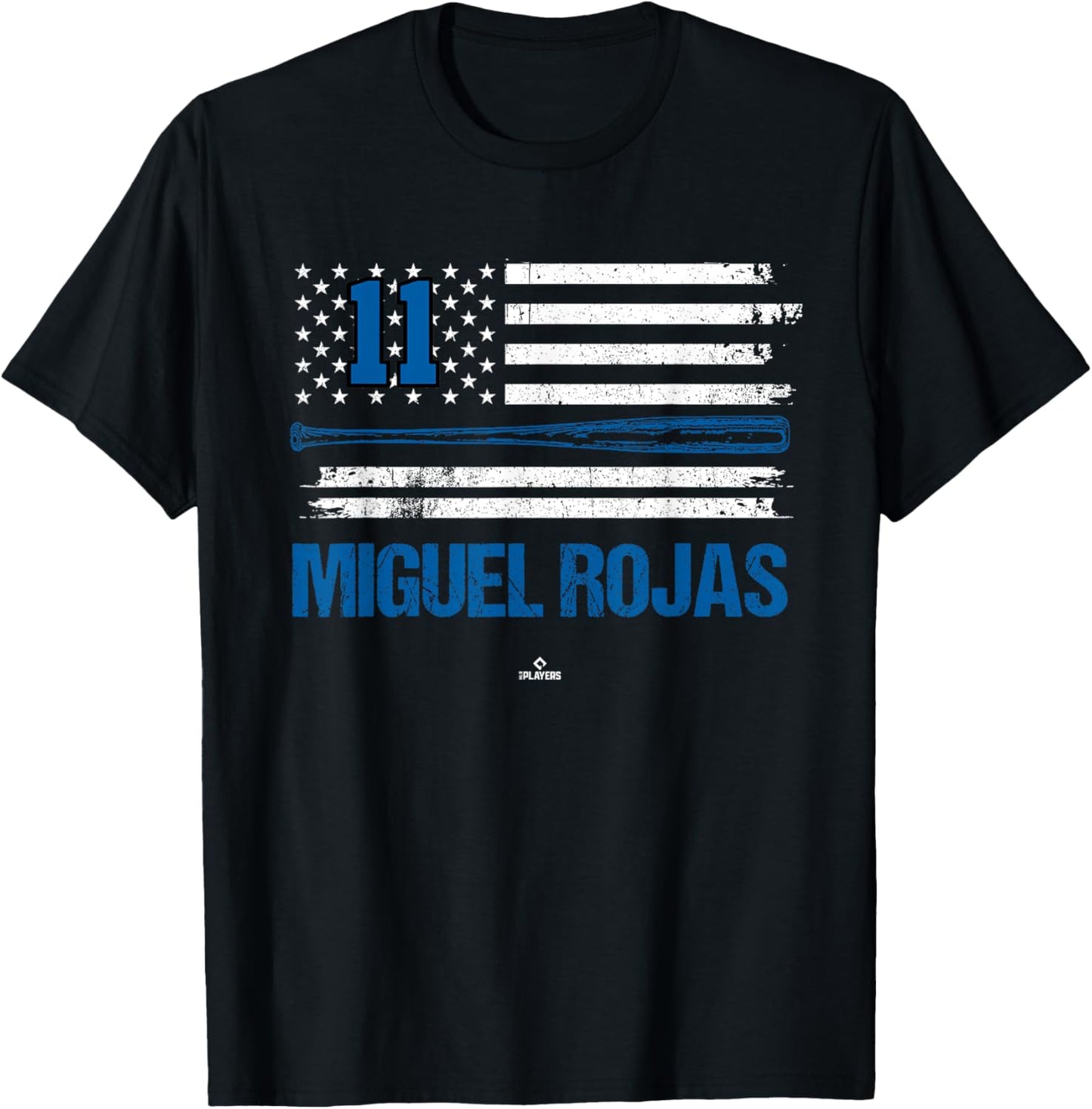 USA Flag Bat Miguel Rojas Los Angeles Baseball MLBPA T-Shirt - T-Shirt | Black