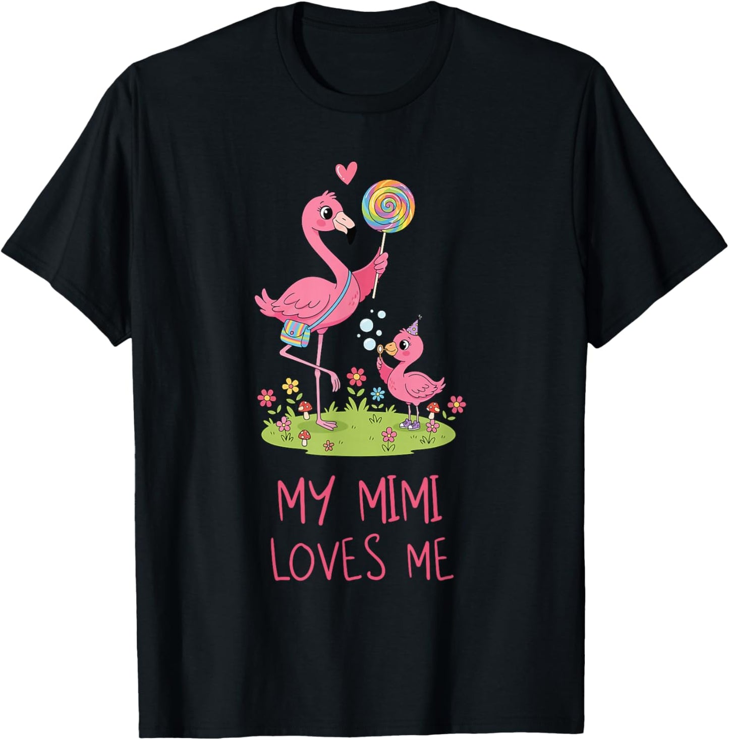 Cute Baby & Grandma Flamingo My Mimi Loves Me T-Shirt - T-Shirt | Black