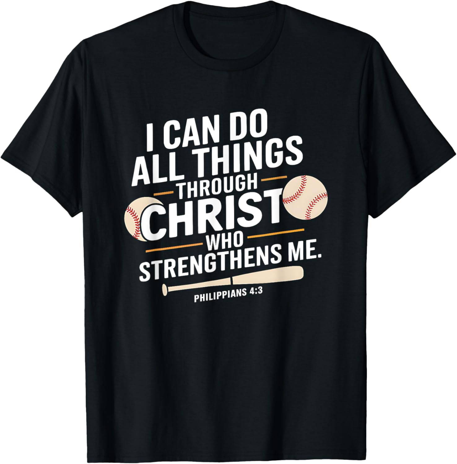 Christian Baseball Bible Verse Sports Faith Design T-Shirt - T-Shirt | Black