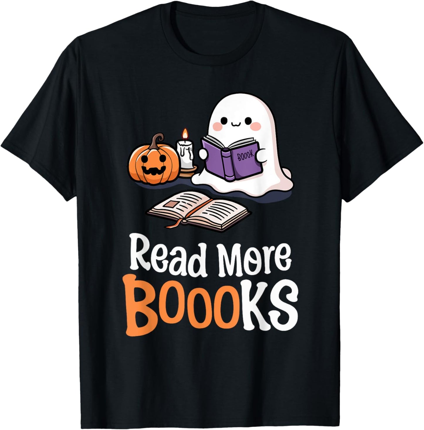 Halloween Teacher Women Cute Reading Ghost Read More Books T-Shirt - T-Shirt | Black
