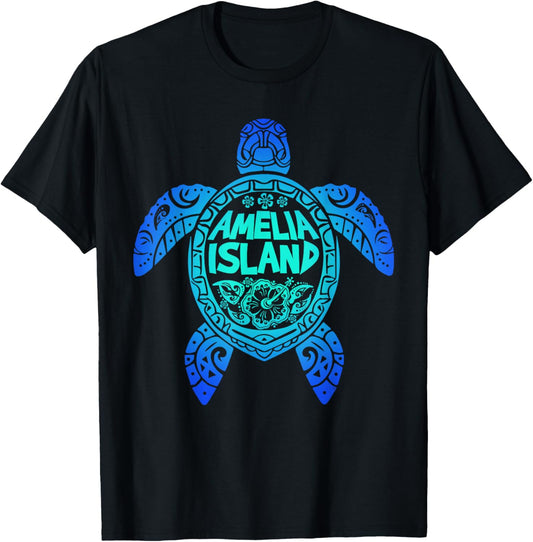 Amelia Island Tribal Sea Turtle Florida Summer Vacation 2025 T-Shirt - T-Shirt | Black