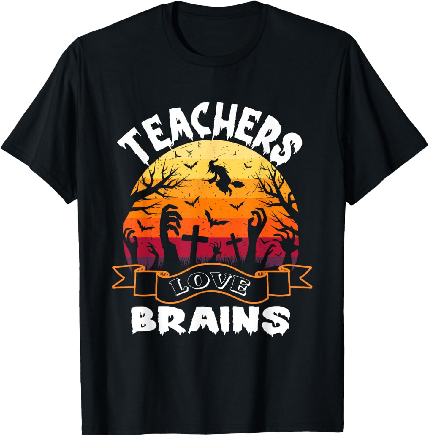 Teachers Love Brains Halloween Teacher Zombies Spooky T-Shirt - T-Shirt | Black