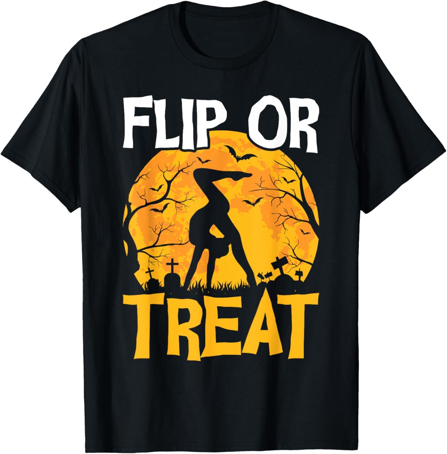 Gymnastics Halloween Flip or Treat Halloween Gymnastics T-Shirt - T-Shirt | Black