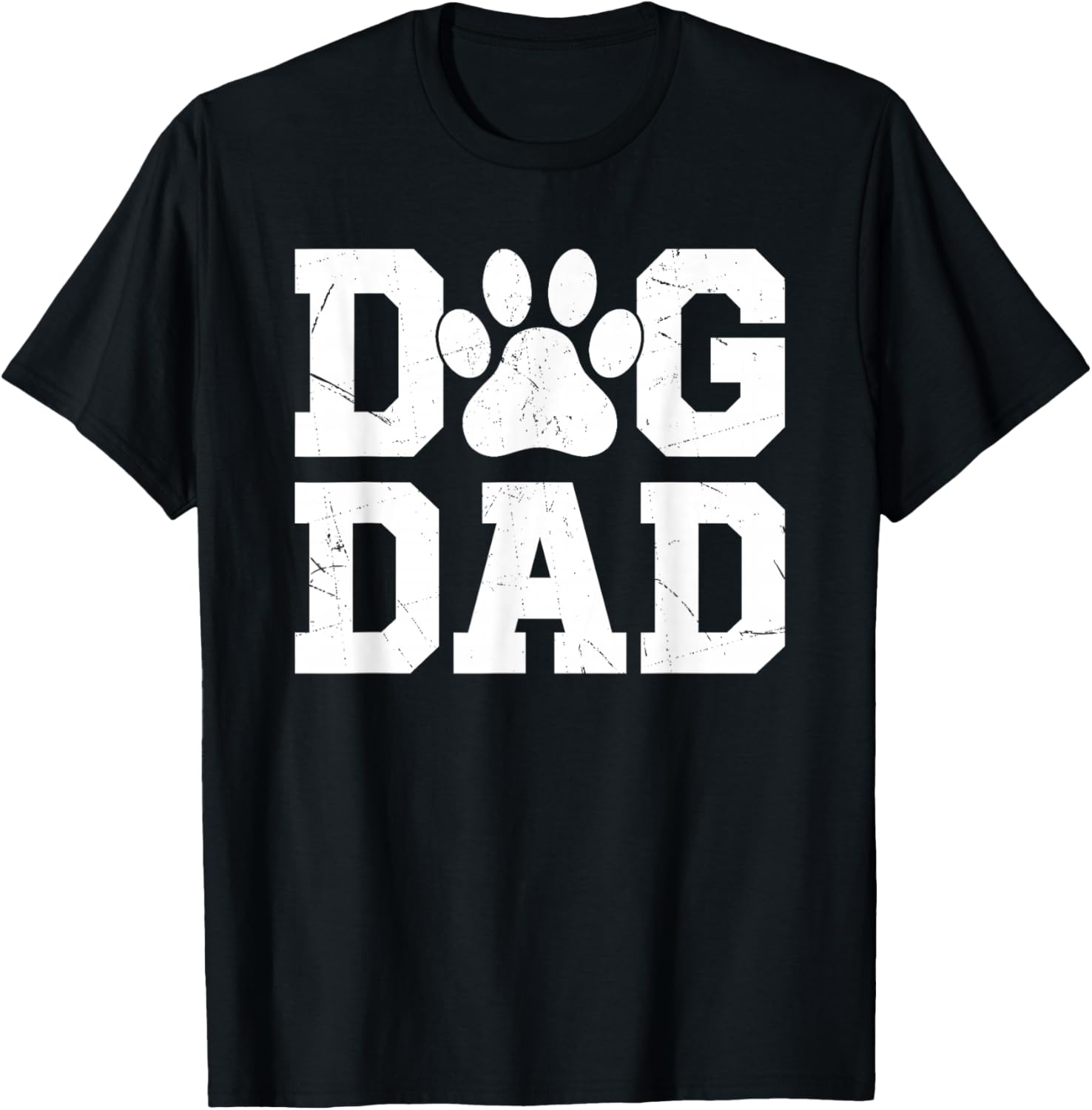 Dog Dad - Distressed Design Style - Funny Dog Paw T-Shirt - T-Shirt | Black