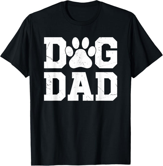 Dog Dad - Distressed Design Style - Funny Dog Paw T-Shirt - T-Shirt | Black
