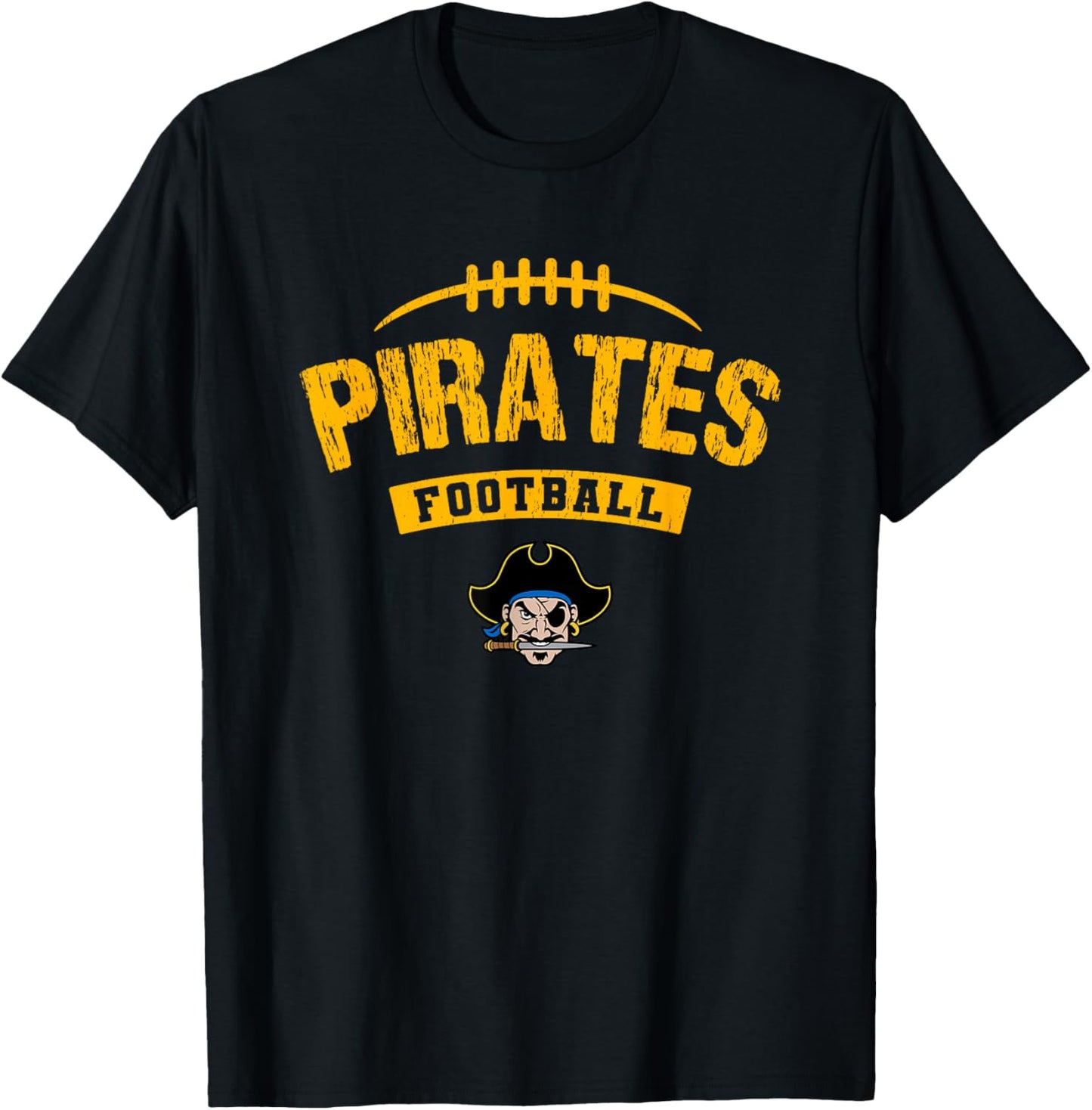 Fernandina Beach Pirates Logo Football Distressed HS T-Shirt - T-Shirt | Black