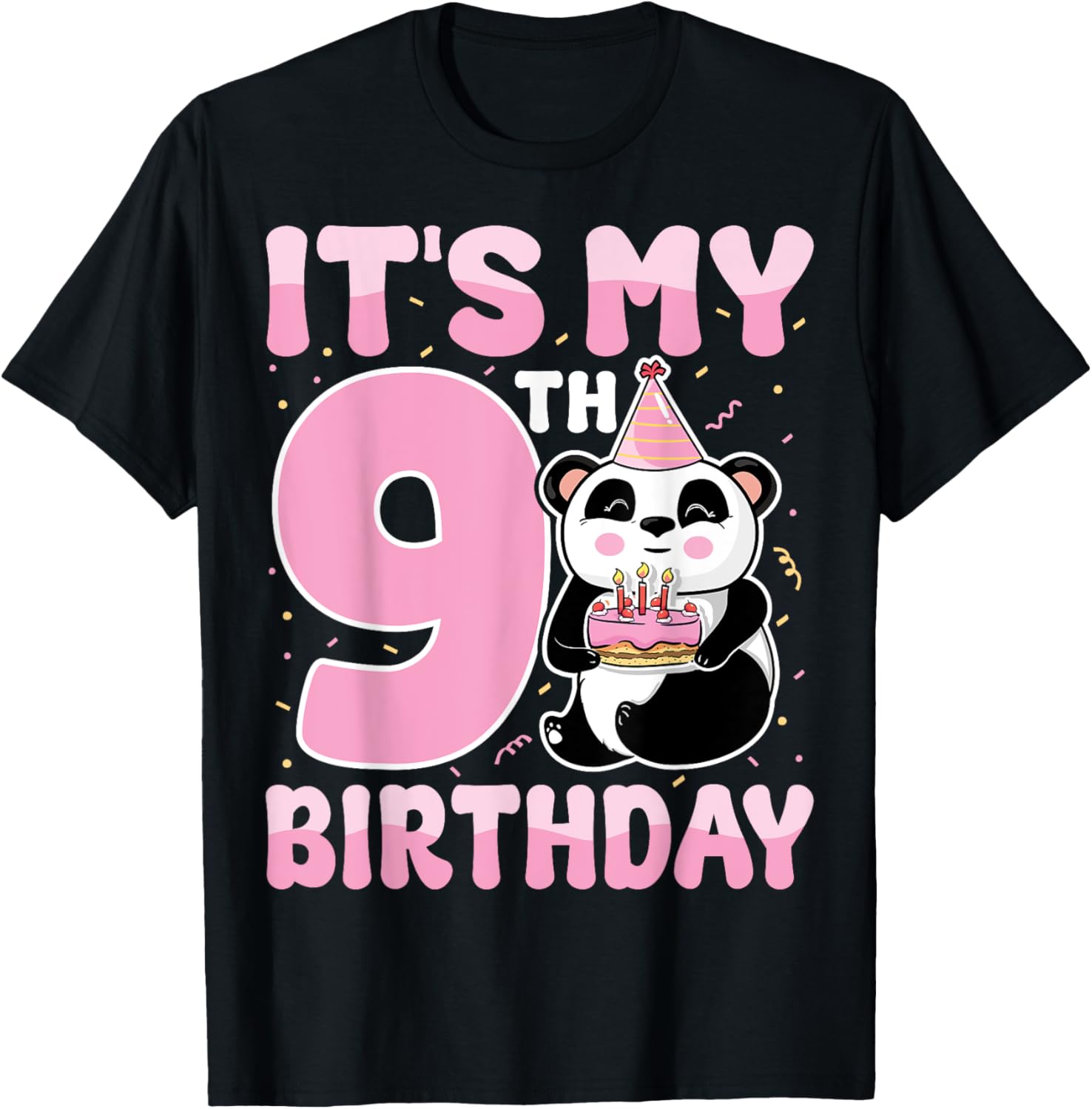 It's My 9th Birthday Cute Animal Panda Lover 9 Years Old T-Shirt - T-Shirt | Black