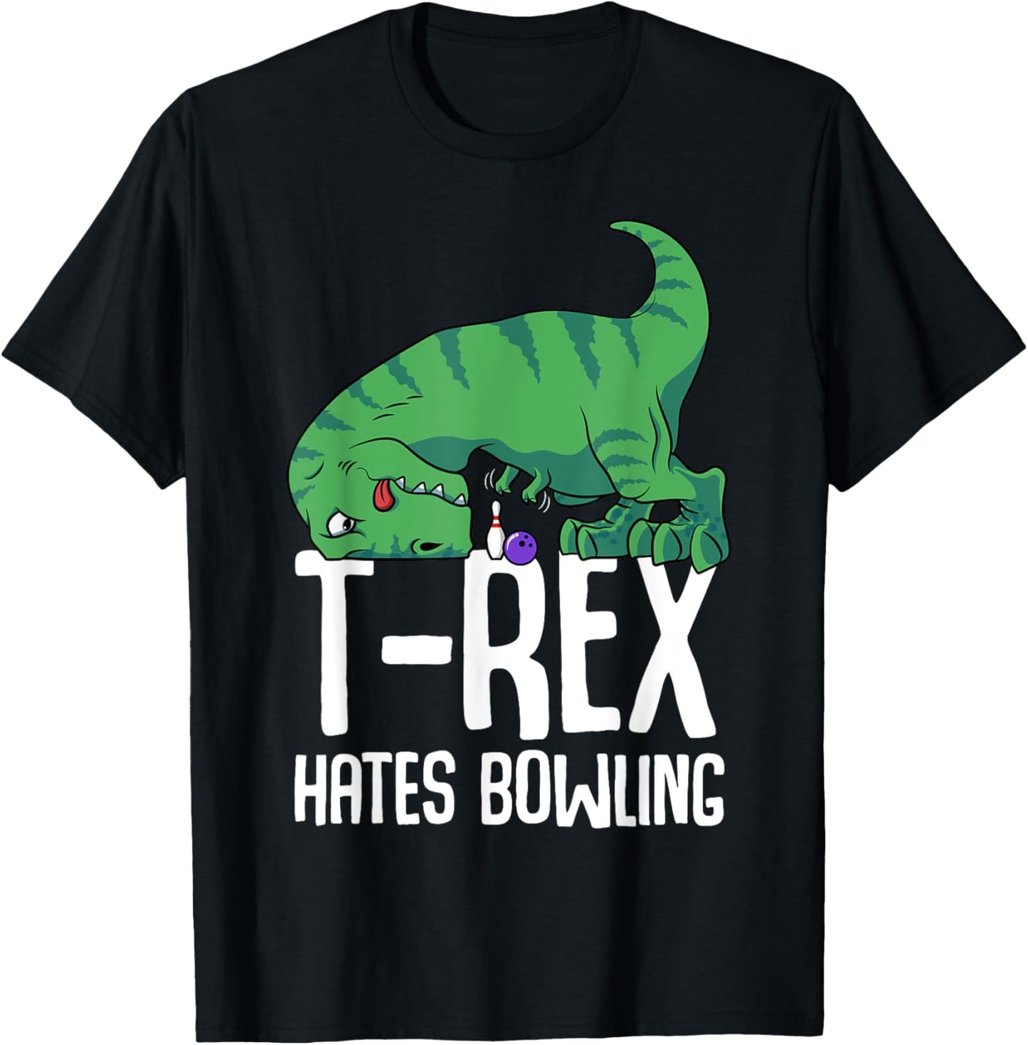 Funny T-Rex Hates Bowling Gym Short Arms Dino Lover TRex T-Shirt - T-Shirt | Black