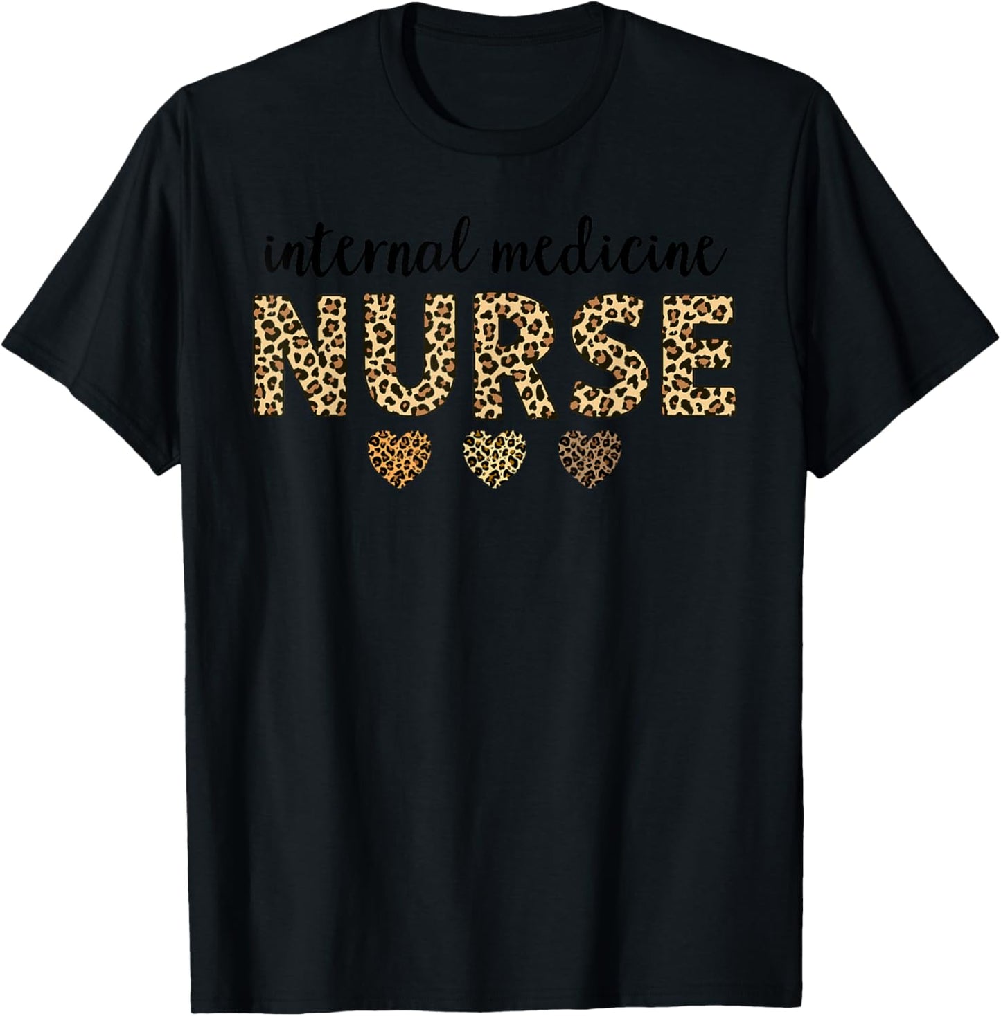 Internal Medicine Nurse Leopard Hearts Team Squad Matching T-Shirt - T-Shirt | Black