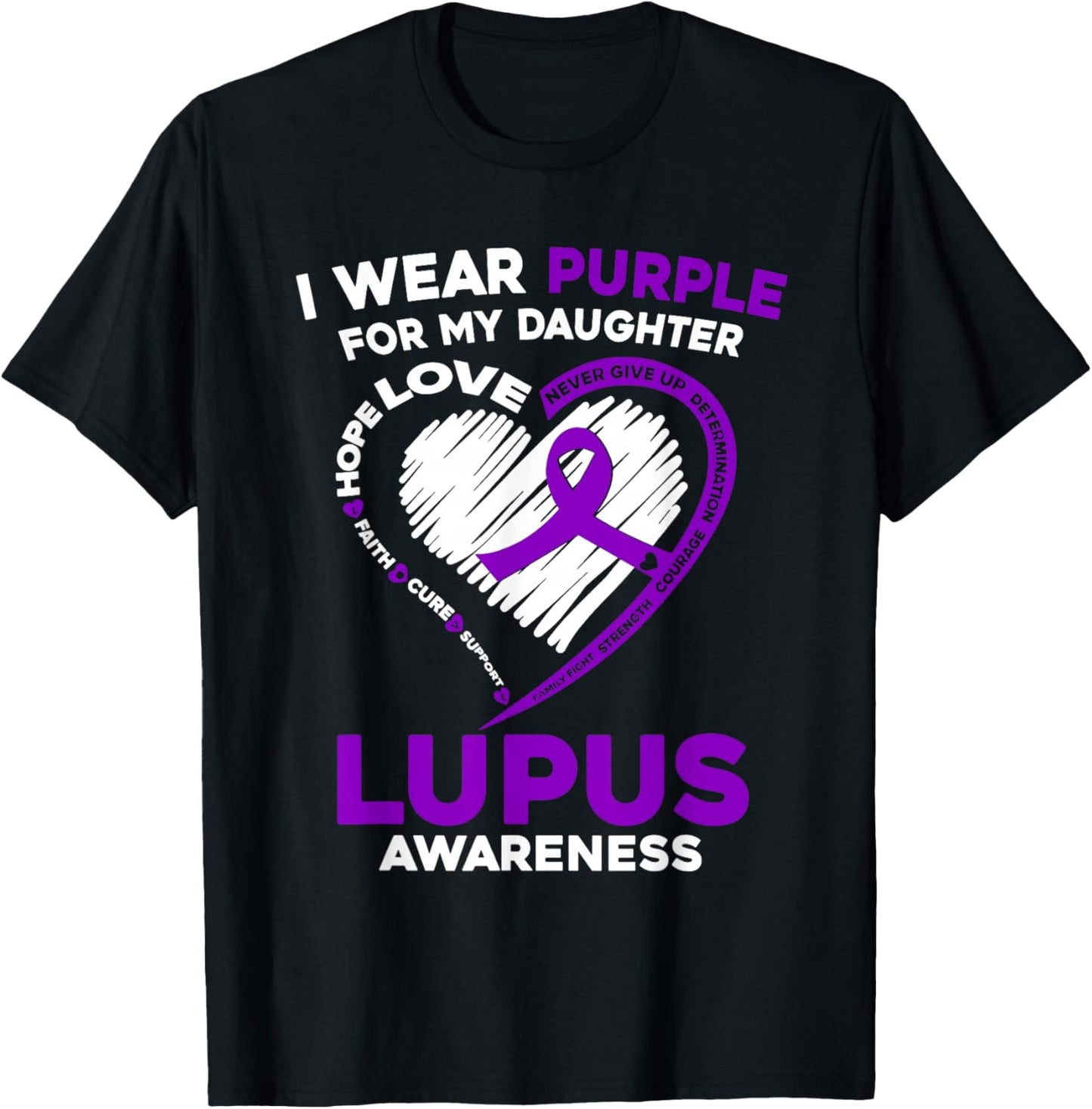 Lupus Awareness I Wear Purple For My Daughter Purple Ribbon T-Shirt - T-Shirt | Black