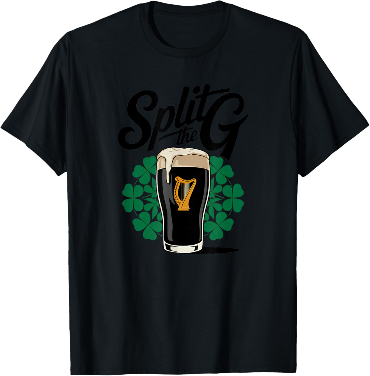Irish Beer Split The G Shamrock Pint T-Shirt - T-Shirt | Black
