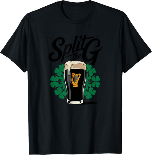 Irish Beer Split The G Shamrock Pint T-Shirt - T-Shirt | Black