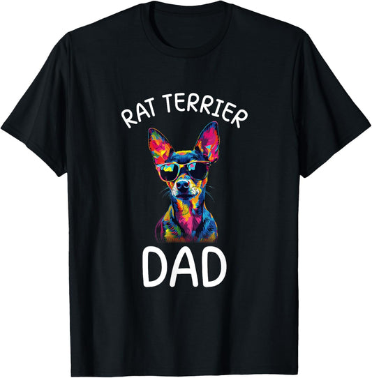 Rat Terrier Dad Pop Art Design Rat Terrier Lovers T-Shirt - T-Shirt | Black