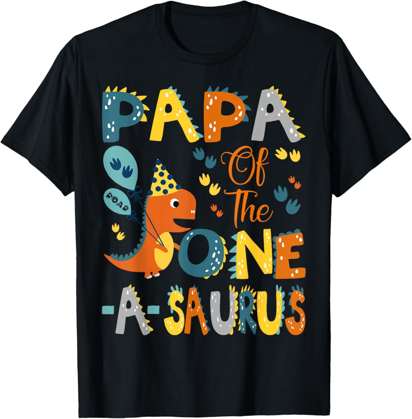 Papa Of The One-A-Saurus 1St Birthday Dinosaur Party T-Shirt - T-Shirt | Black