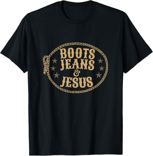 Cute Boots Jeans And Jesus Cowgirl Christian Country Western T-Shirt - T-Shirt | Black